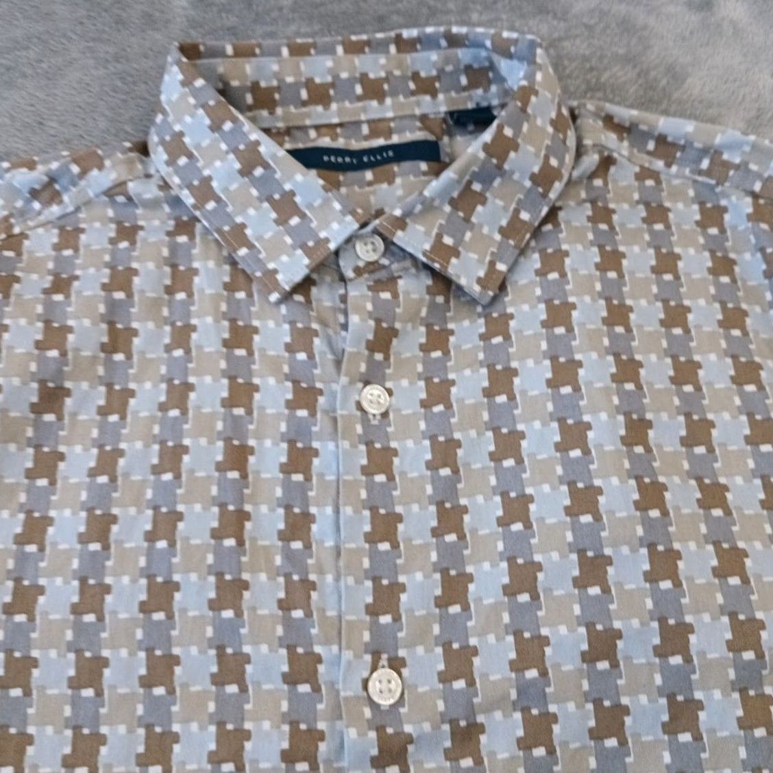 Perry Ellis Perry Ellis Shirt Mens M Gray Geometric Long Sleeve Button Up Cotton Regular Size US M / EU 48-50 / 2 - 3 Thumbnail