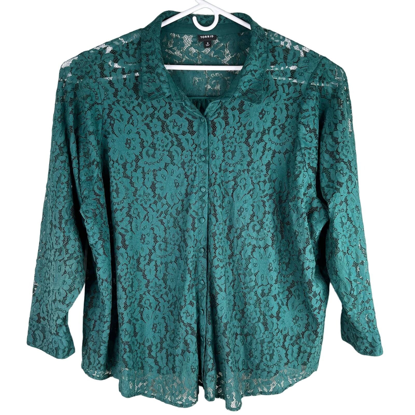 Other Torrid Lace Button Down Green Long Sleeve Top Blouse 5 5X Size 4XL / US 24-26 - 1 Thumbnail