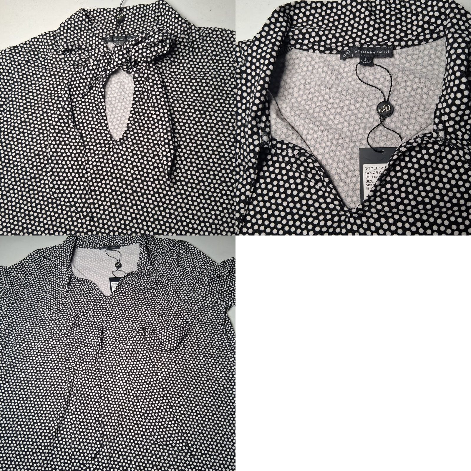Adrianna Papell Adrianna Papell Blouse L Black Polka Dot Tie Neck Stretch Long Sleeve Woman Regular Size XS? (Note: This line contains non-original info.) Size L / US 10 / IT 46 - 10 Thumbnail