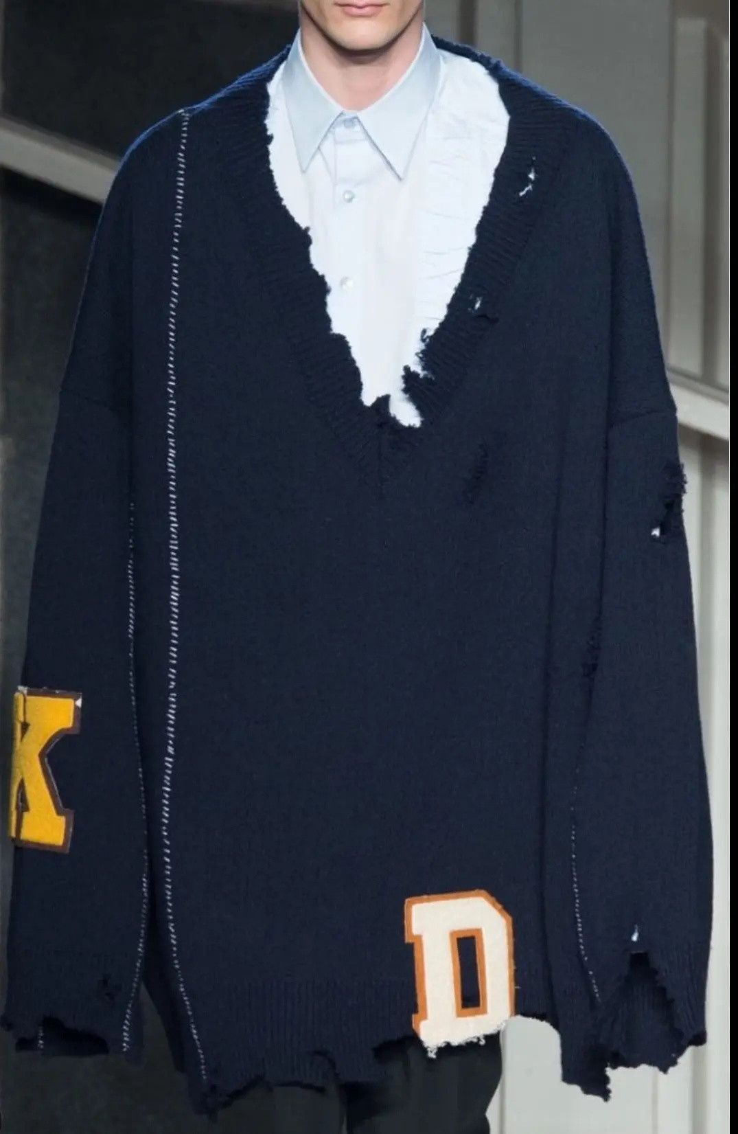 Raf Simons Oversized Destroyed Varsity Sweater Size US XL / EU 56 / 4 - 8 Thumbnail