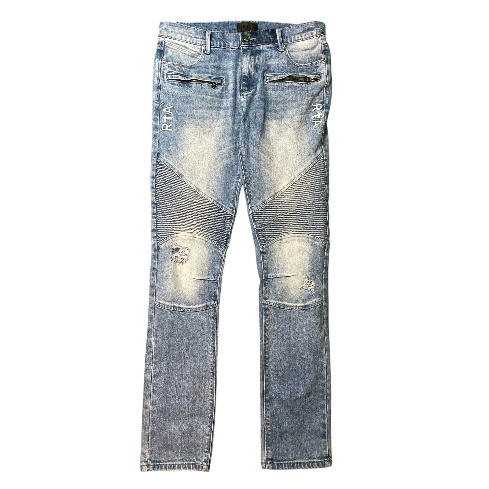 Rta RTA Zipper Knee Patch Light Wash Blue Jeans Size US 32 / EU 48 - 1 Thumbnail