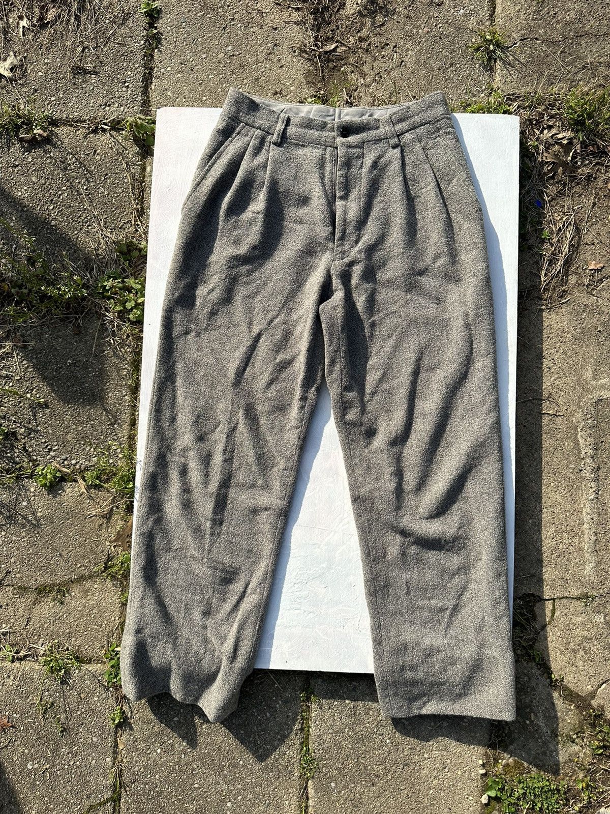 image of Crazy Issey Miyake Men Pleated Wool German Army Style Slacks in Grey (Size 30)