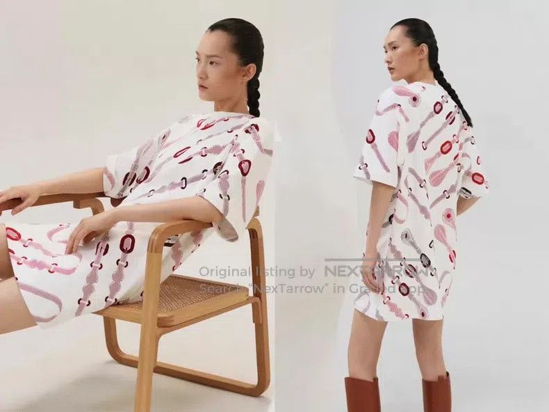 Hermes Hermes Short Sleeve T-Shirt Dress with Round Neck Knit Cot Size XS / US 0-2 / IT 36-38 - 5 Thumbnail
