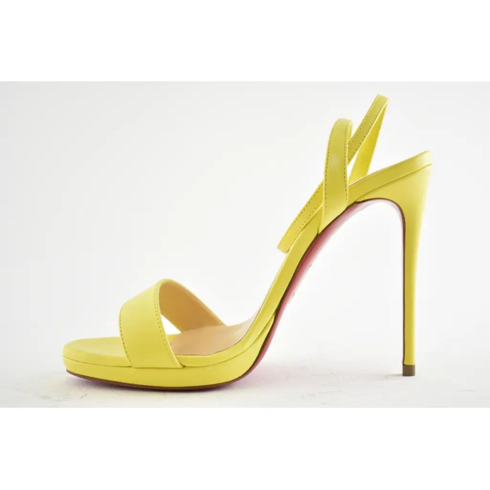 Christian Louboutin Loubi Queen 120 Yellow Nappa Ankle Strap Sandal Heel Pump 35 Size US 5 / IT 35 - 7 Thumbnail
