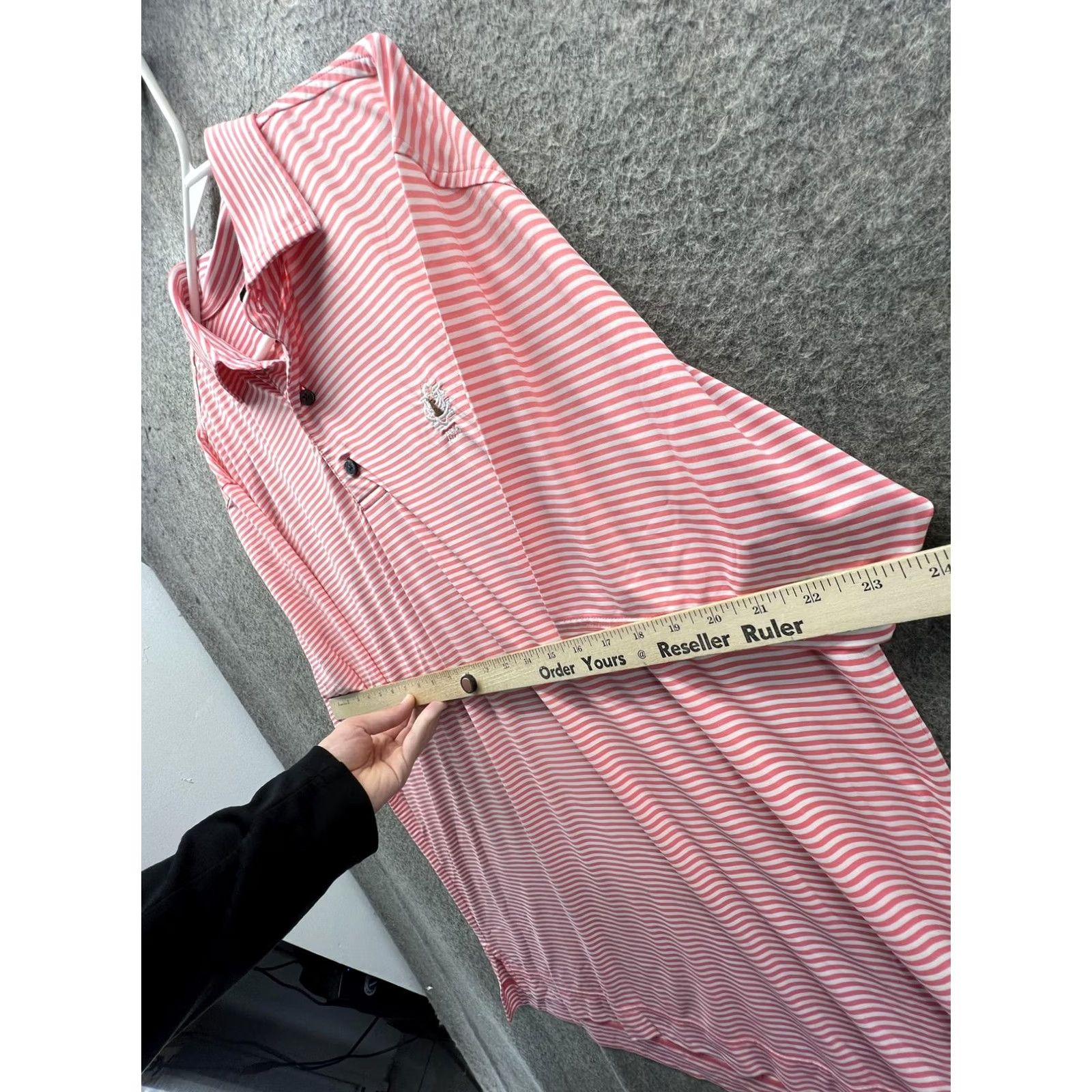 Footjoy FootJoy Polo Shirt Mens L Pink Stripe Short Sleeve Golf Performance Logo Jersey Size US L / EU 52-54 / 3 - 5 Thumbnail