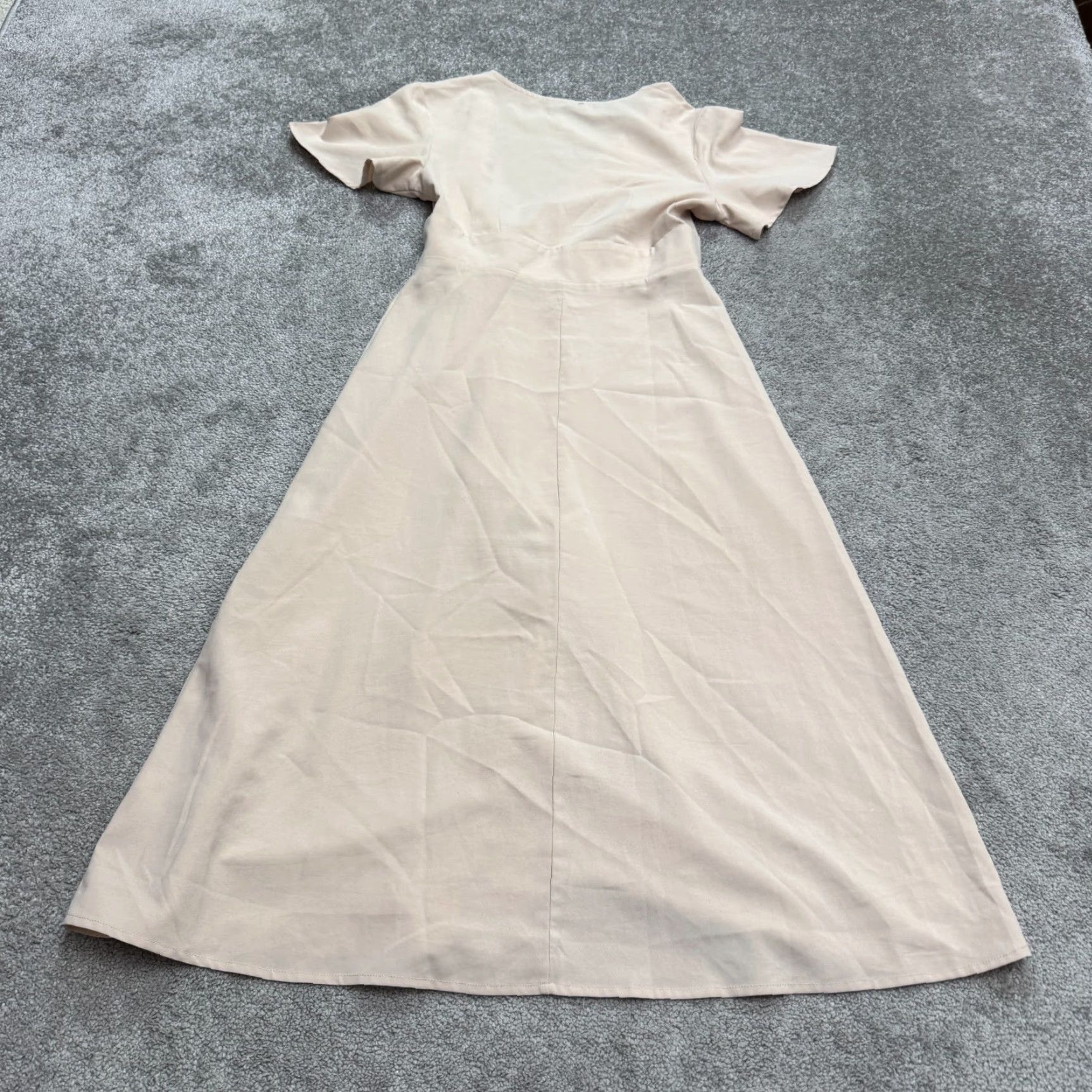 Nasty Gal Nasty Gal Collection Wrapped Midi Dress Womens 4 Beige Flutter Sleeve V-Neck Dress Size S / US 4 / IT 40 - 3 Thumbnail