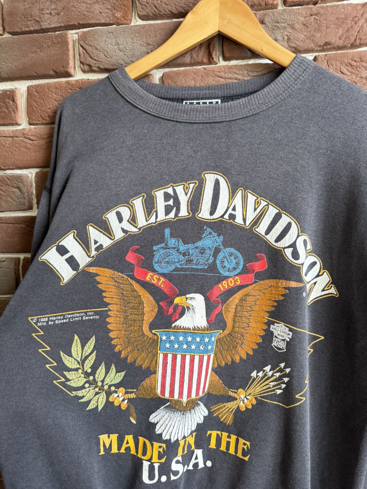 Vintage Washed 1988 Harley Davidson Speed Limit 70 Crewneck Vintage Size US L / EU 52-54 / 3 - 7 Thumbnail