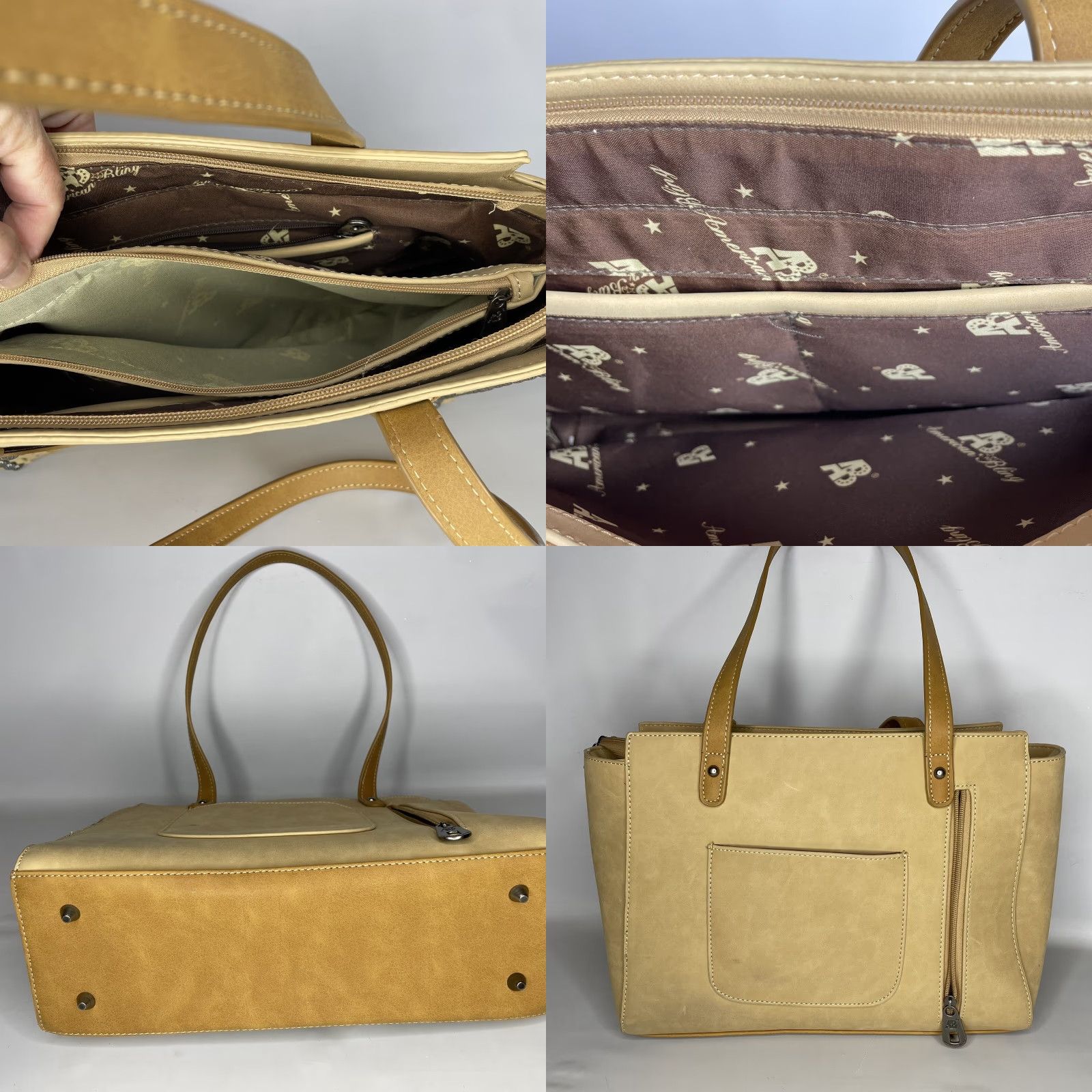 Vintage American Bling Concealed Carry Shoulder Bag Tan Purse Studded Detail Zip Closure Purse Women Large Brown Tan Size ONE SIZE - 8 Thumbnail