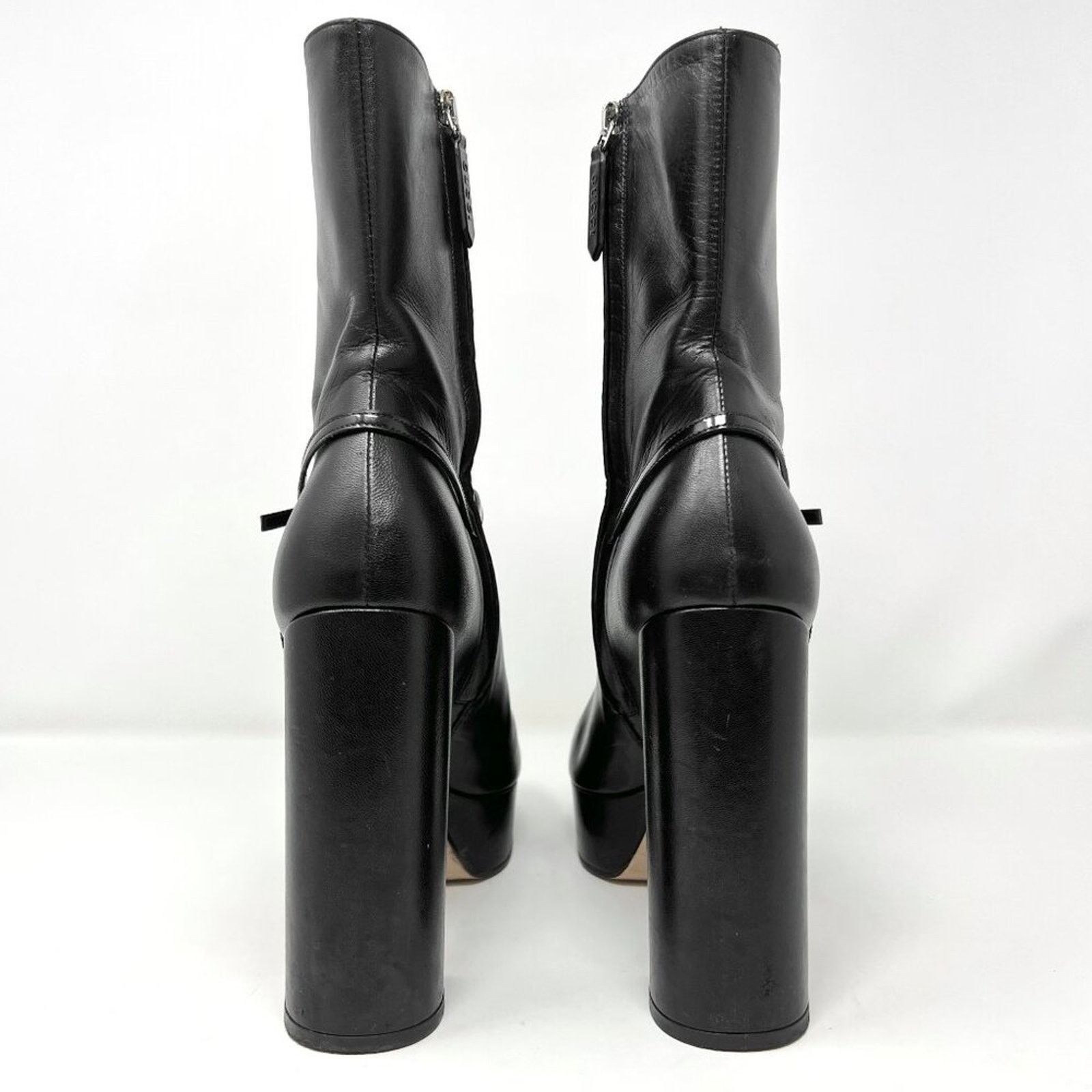 Gucci Gucci Black Leather Platform Block Heel Logo Mid Calf Boots Size US 11 / IT 41 - 5 Thumbnail