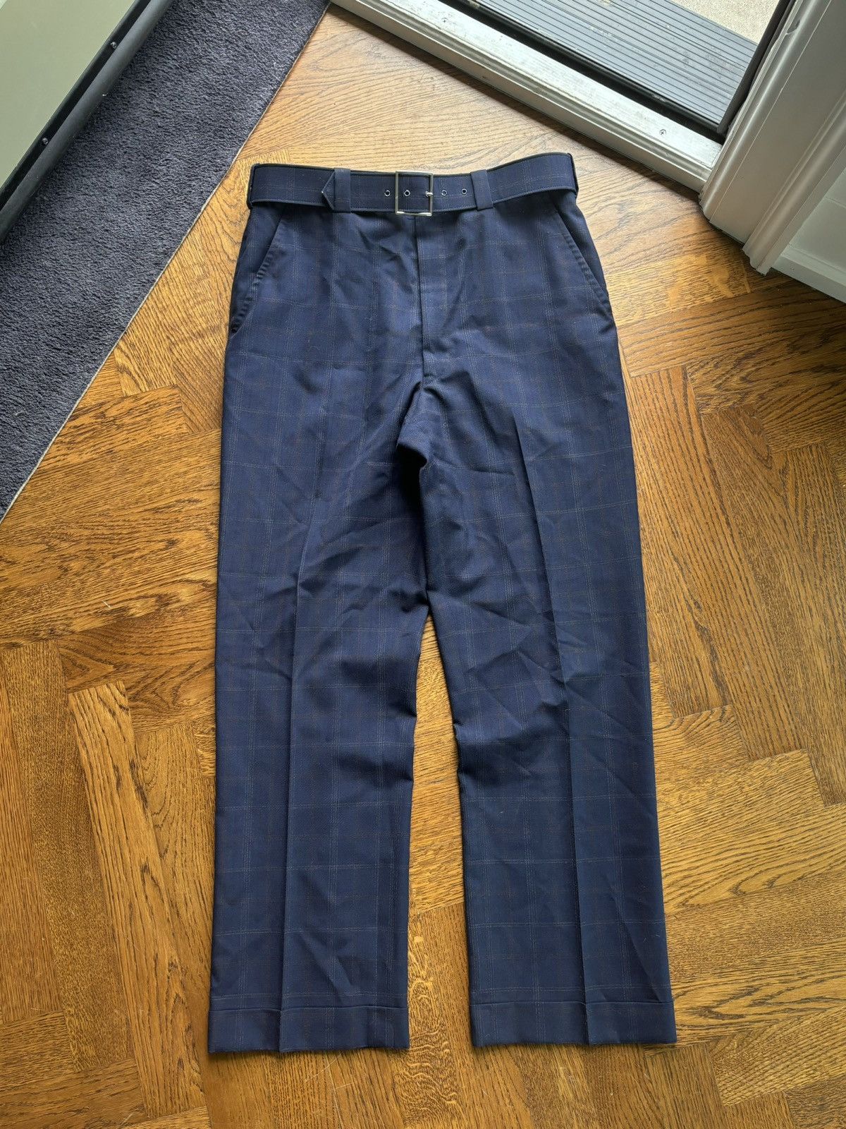Vintage 1970s Vintage Plaid Trousers 60s Wool Pants Matching Belt Size US 32 / EU 48 - 11 Thumbnail