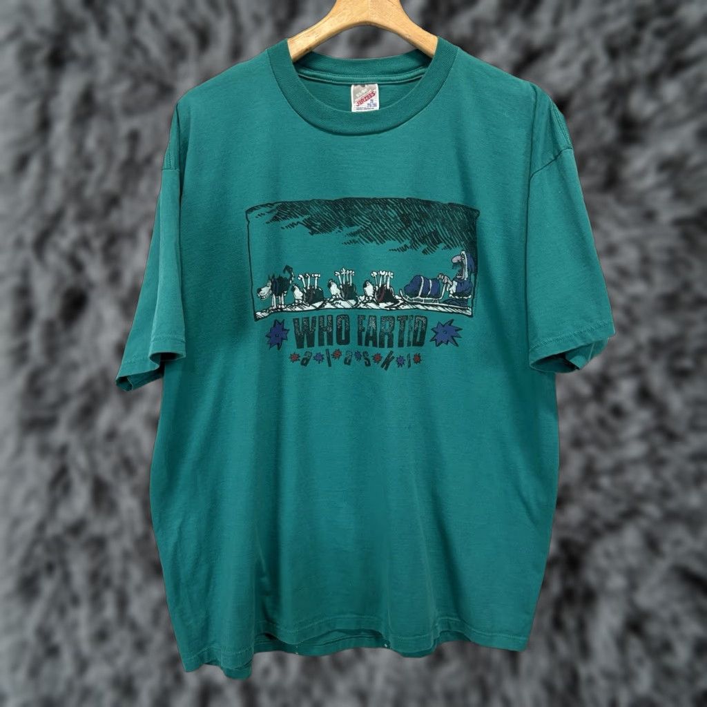 Jerzees VINTAGE Jerzees T-Shirt Teal 2X Mens Alaska Sled Dog Funny Farted 90s Made USA Read Size US XXL / EU 58 / 5 - 1 Thumbnail