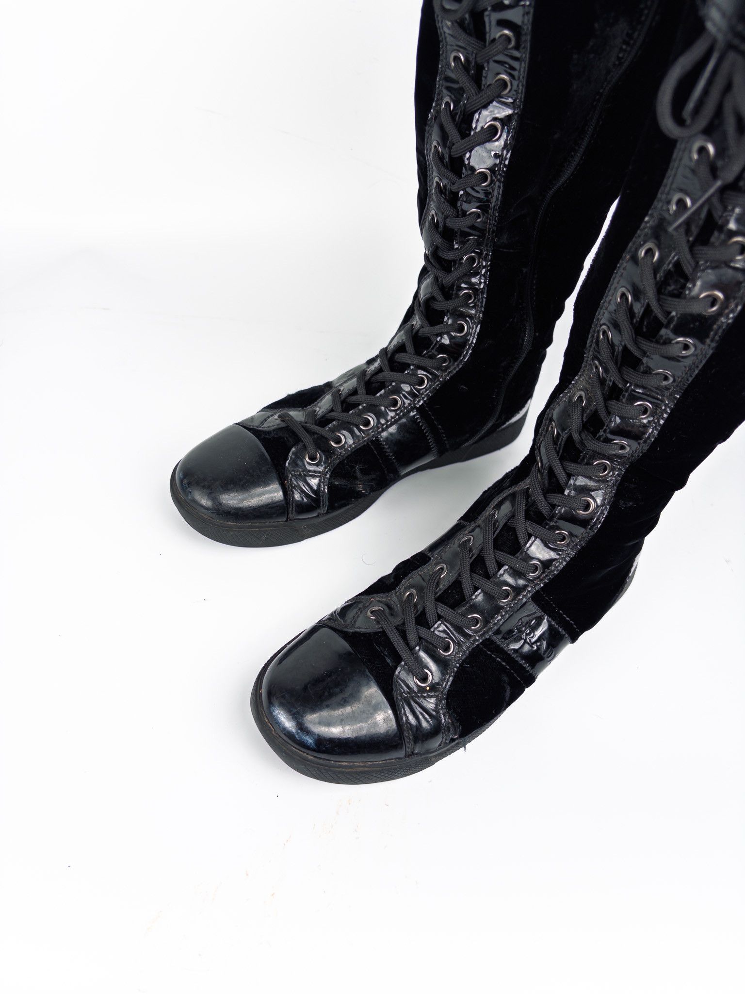 Prada Vintage Y2K 2000s Prada Velvet High Riding Boots Size US 7 / IT 37 - 3 Thumbnail