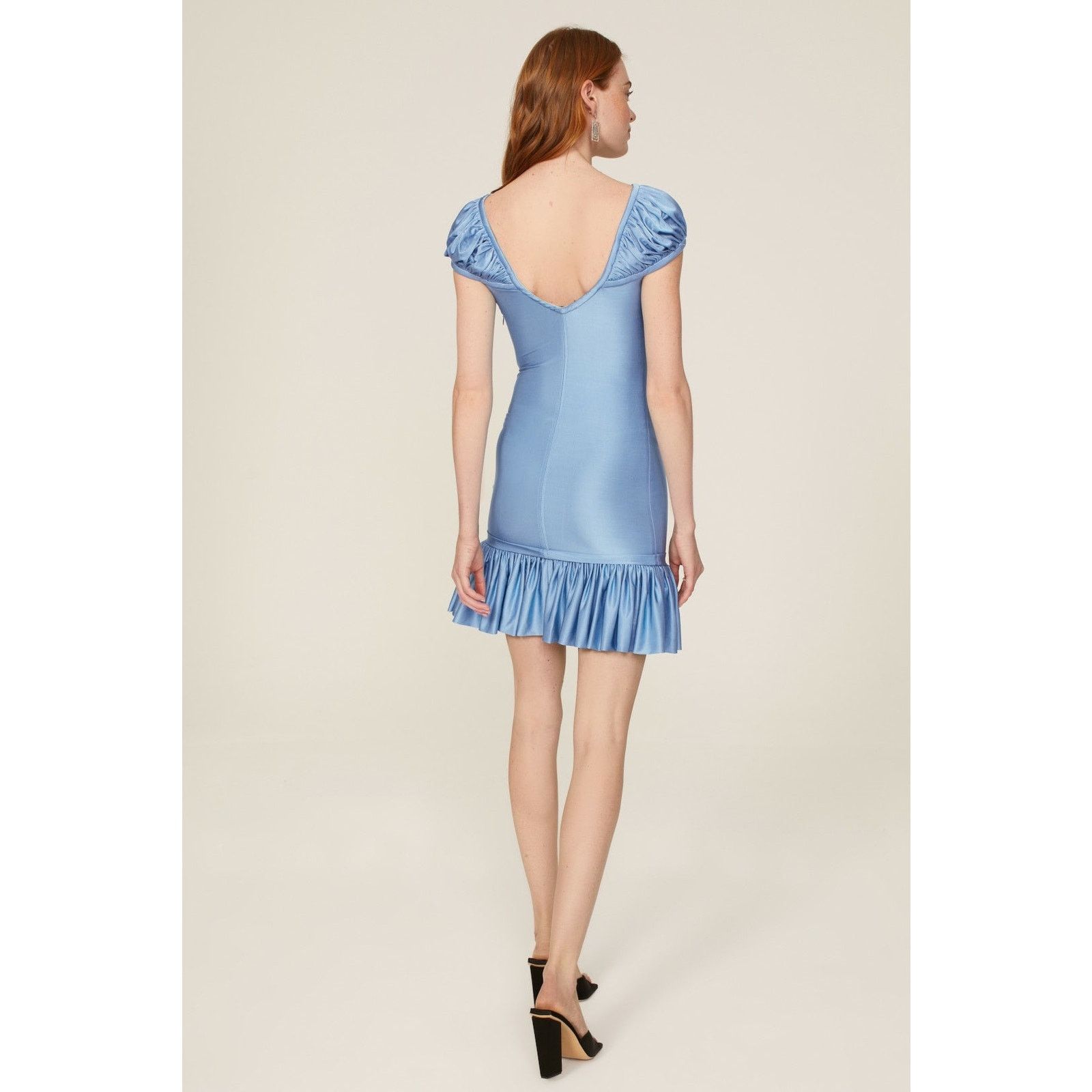Paco Rabanne Paco Rabanne Blue Metallic Puff Sleeve Ruffle Hem Mini Dress Size L / US 10 / IT 46 - 11 Thumbnail