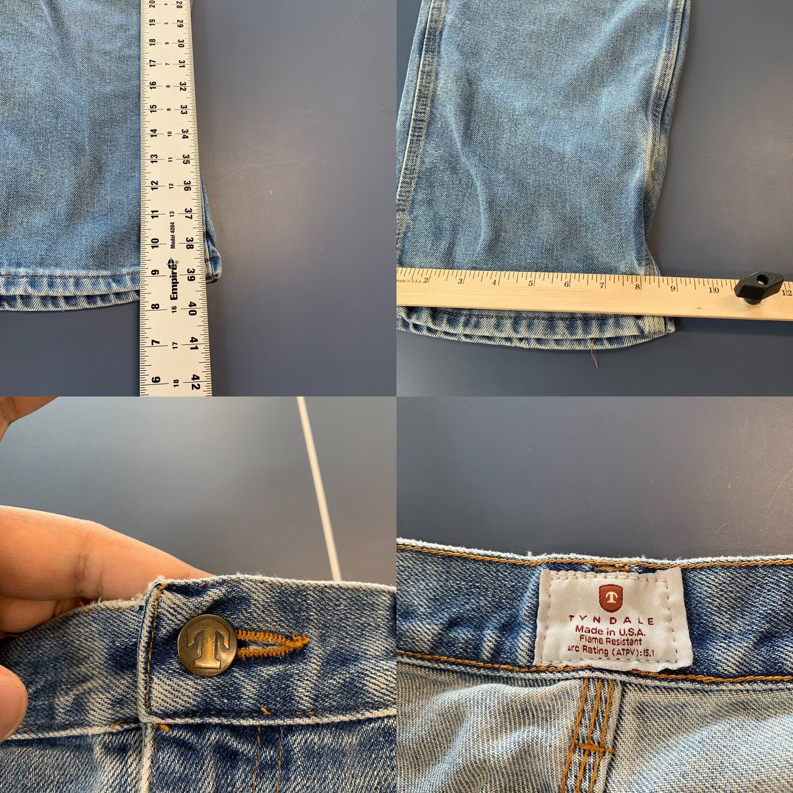 Denime Tyndale Denim Jeans Flame Resistant Blue Carpenter Pants Mens Fit 35x30 Straight Size US 35 - 11 Thumbnail