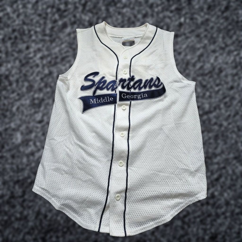 Etro VINTAGE Mens M Spartans BASEBALL SLEEVELESS VEST JERSEY Shirt Tank 90s Nike Swoosh White Baseball Mens M Size US M / EU 48-50 / 2 - 1 Thumbnail