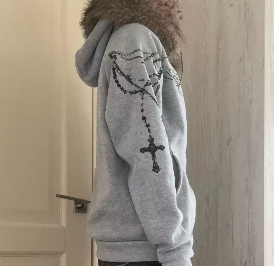 Japanese Brand Winter Gothic Punk Faux Fur Hooded Jacket With Cross Size S / US 4 / IT 40 - 6 Thumbnail