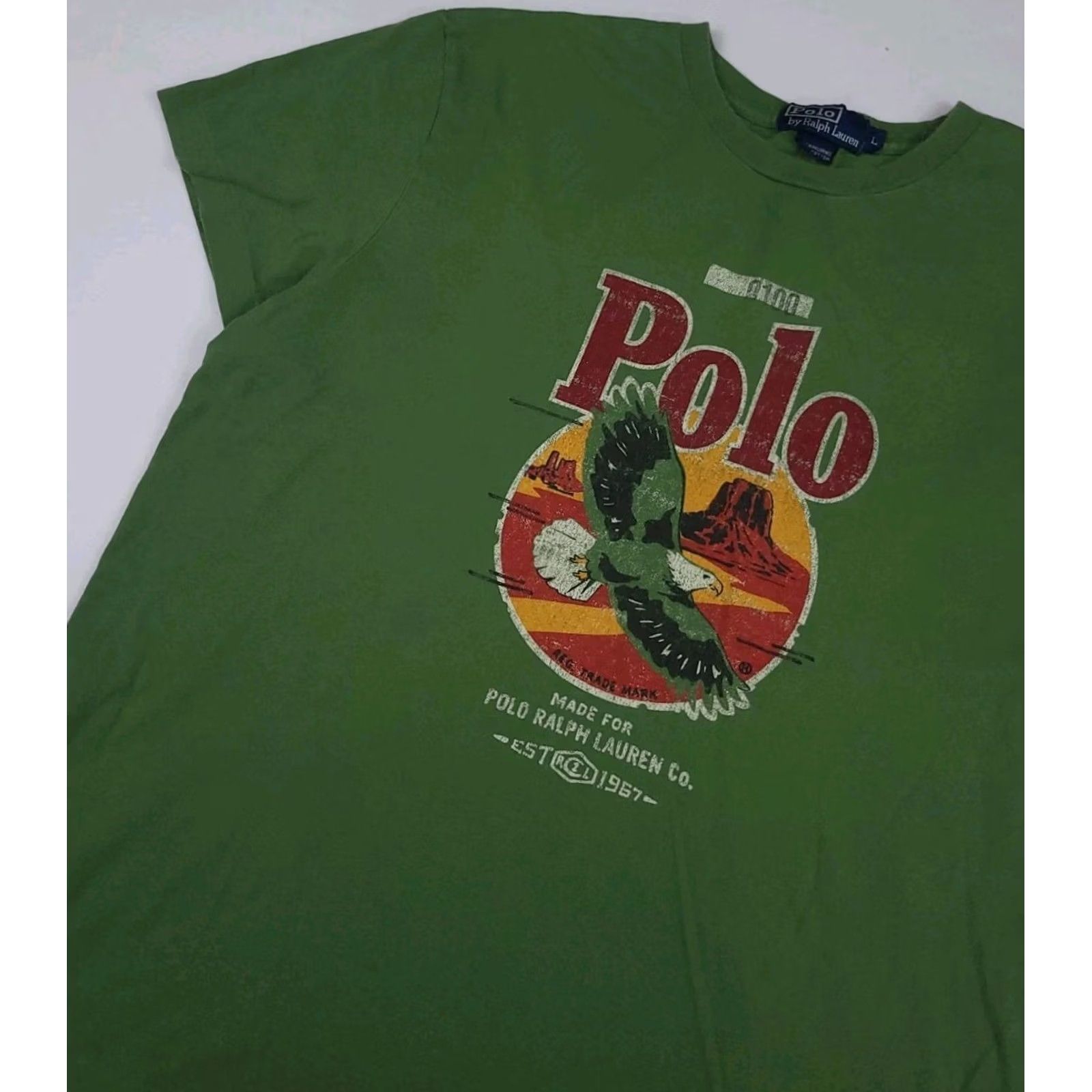 Polo Ralph Lauren VINTAGE Polo Ralph Lauren Eagle Print T Shirt Western Shirt Mens M/L Green 90s RL Outdoors Crew Neck Short Sleeve Size US M / EU 48-50 / 2 - 2 Thumbnail