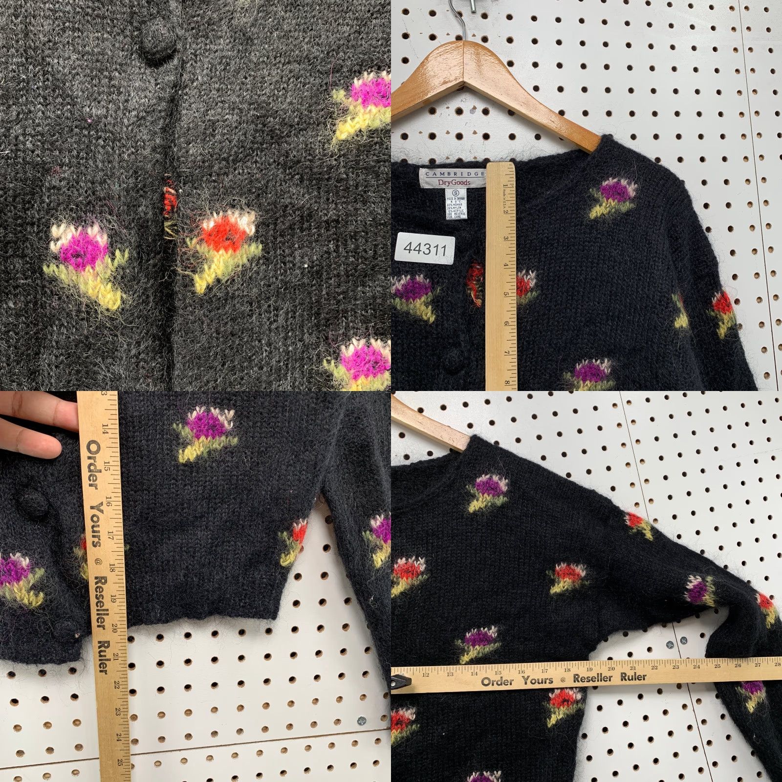 Vintage VINTAGE Cambridge Mohair Floral Cardigan Womens S Black Flower Taiwan Size S / US 4 / IT 40 - 8 Thumbnail