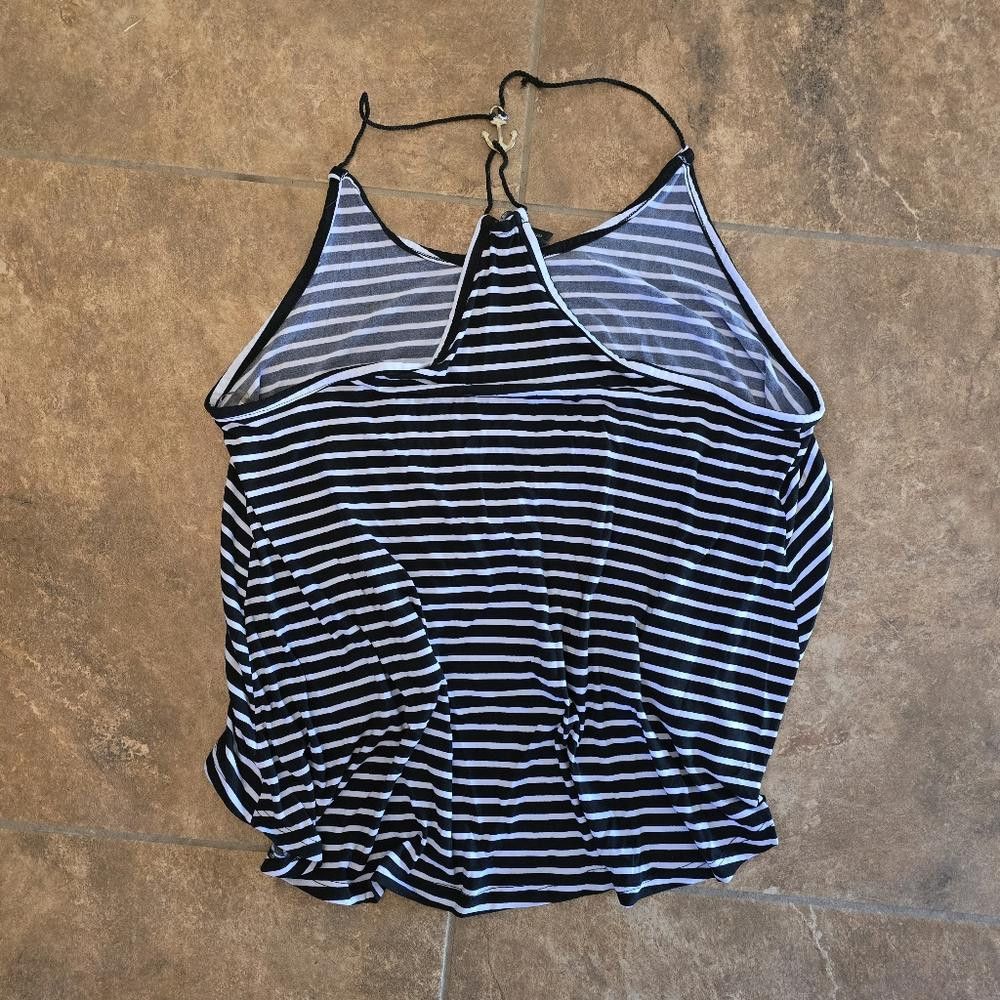 Designer Black White Striped Love Anchor Racerback Size L / US 10 / IT 46 - 2 Thumbnail