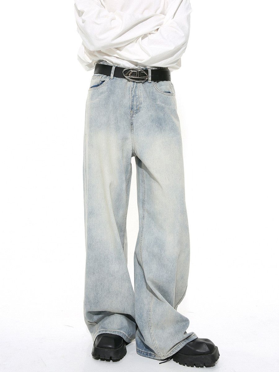 Japanese Brand Men's light blue washed straight-leg distressed jeans Size US 32 / EU 48 - 2 Thumbnail