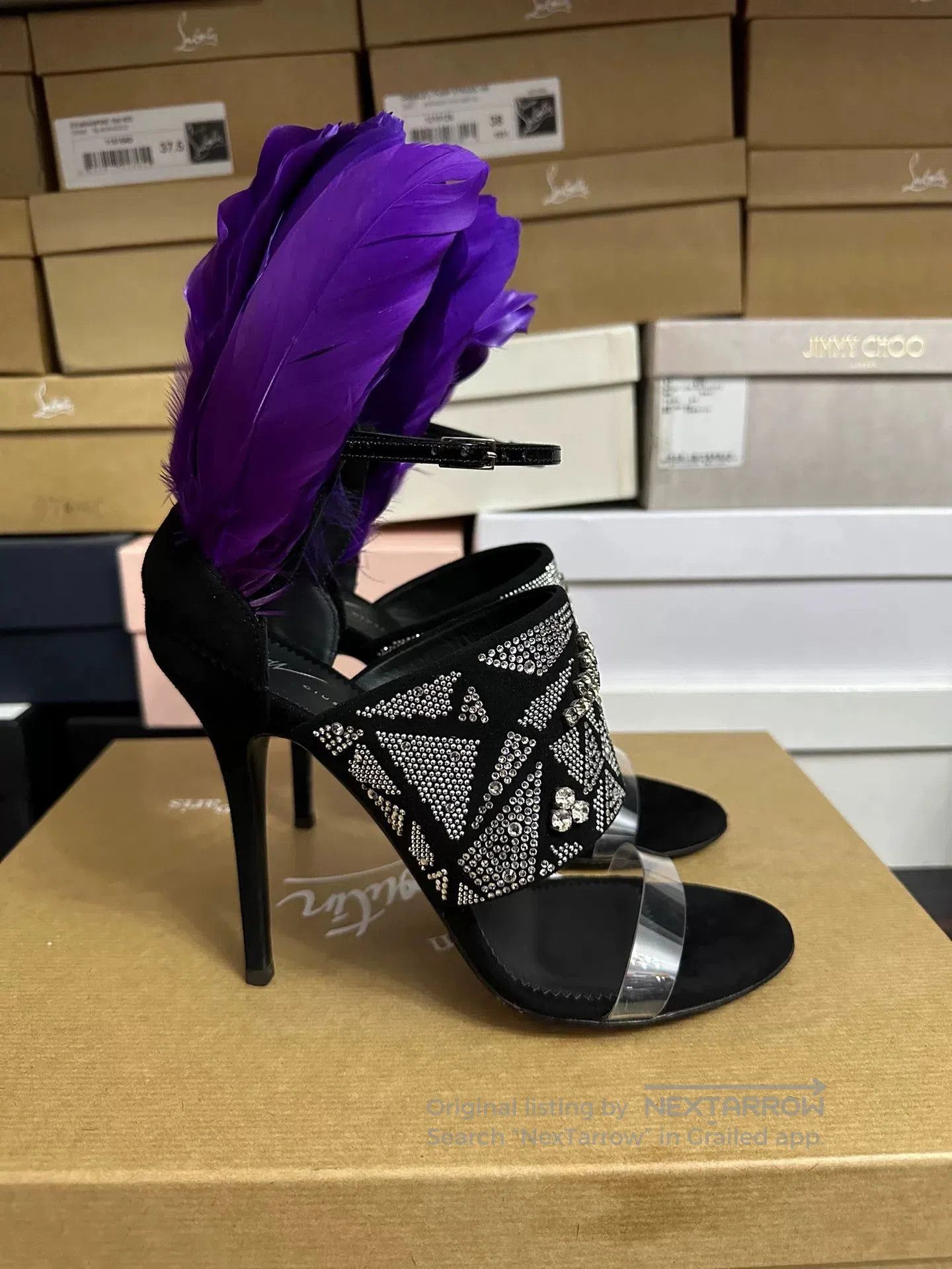 Giuseppe Zanotti Giuseppe Zanotti Purple Feather Rhinestone Heels. Size US 7 / IT 37 - 5 Thumbnail