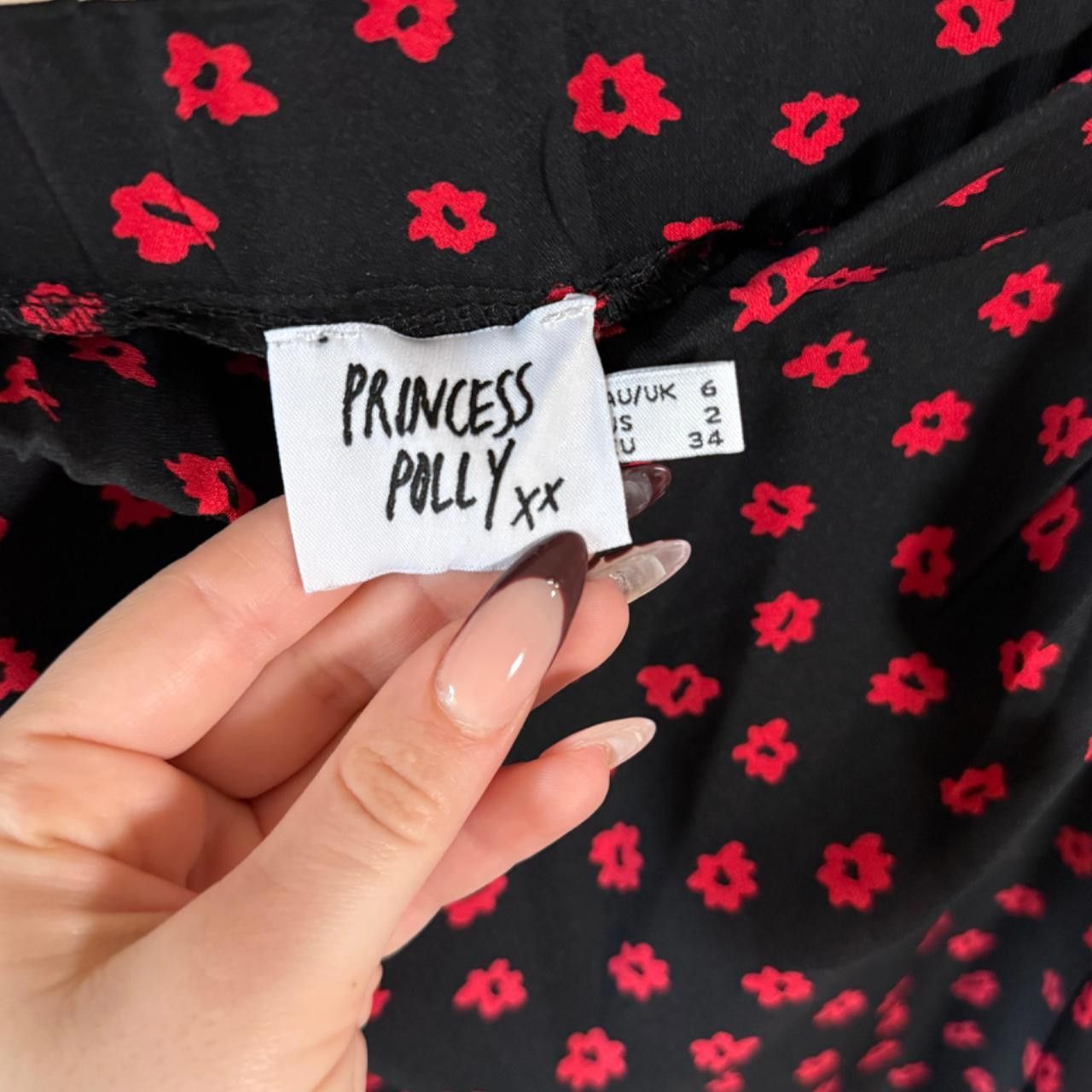Designer princess polly black with red flower midi skirt❤️ Size 27" / US 4 / IT 40 - 5 Thumbnail