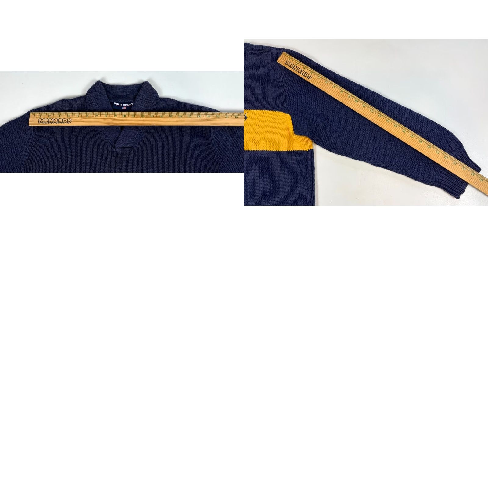 Polo Ralph Lauren VINTAGE Polo Sport Ralph Lauren Shirt Mens XL Navy Blue 90s Striped V-Neck Knit Sweater Pullover Size US XL / EU 56 / 4 - 8 Thumbnail