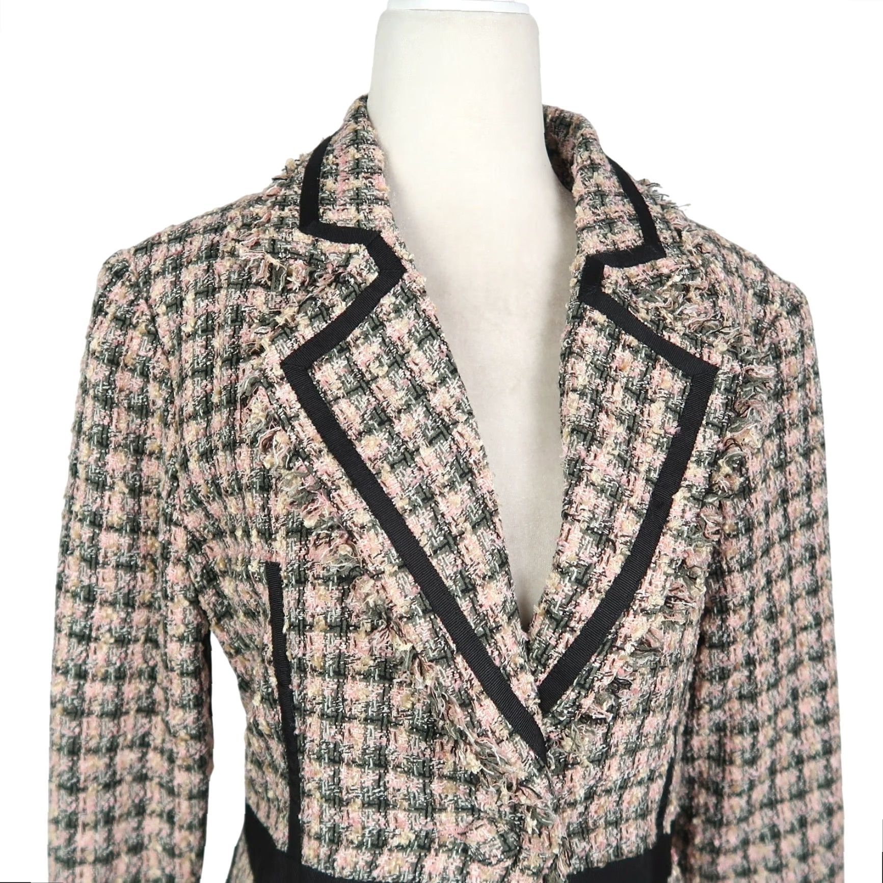 Vintage Marciano Pink and Black Plaid Tweed Blazer Jacket 10 Size L / US 10 / IT 46 - 2 Thumbnail
