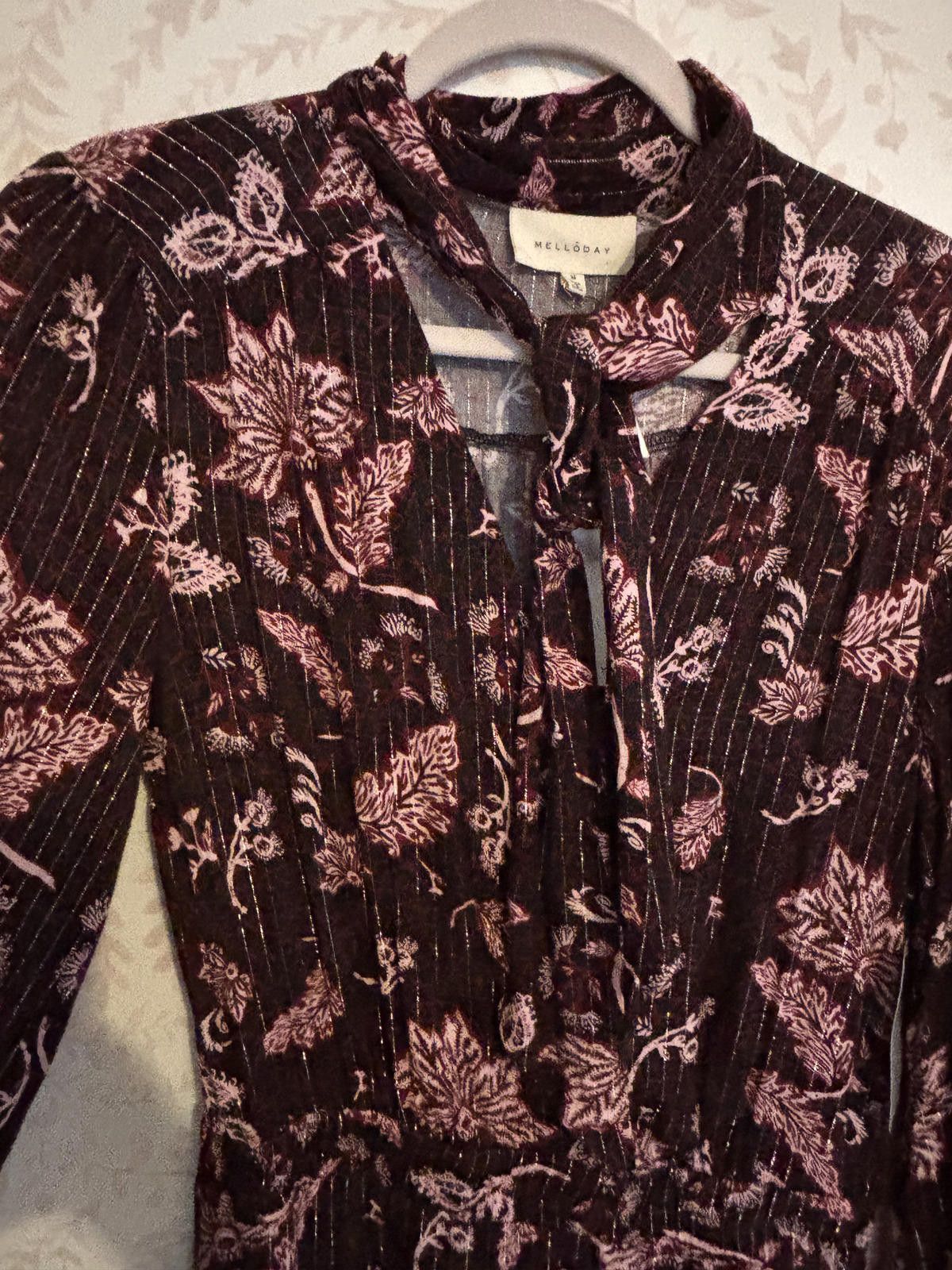 Nordstrom NWT Long Sleeve Floral Print Bow Lurex Dress Size M / US 6-8 / IT 42-44 - 5 Thumbnail