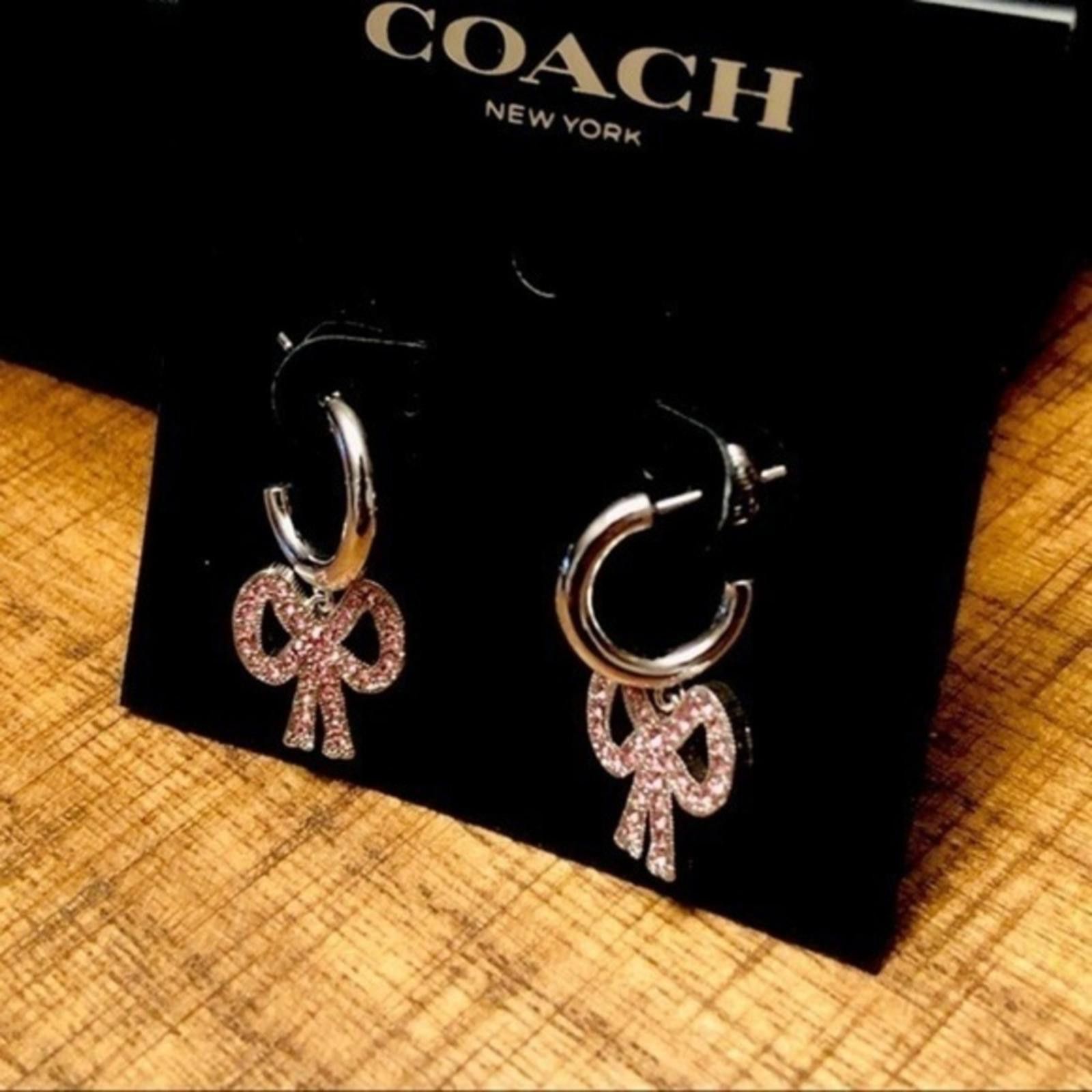 Coach Diamond Bow Dangle Earrings Silver Finish NWT