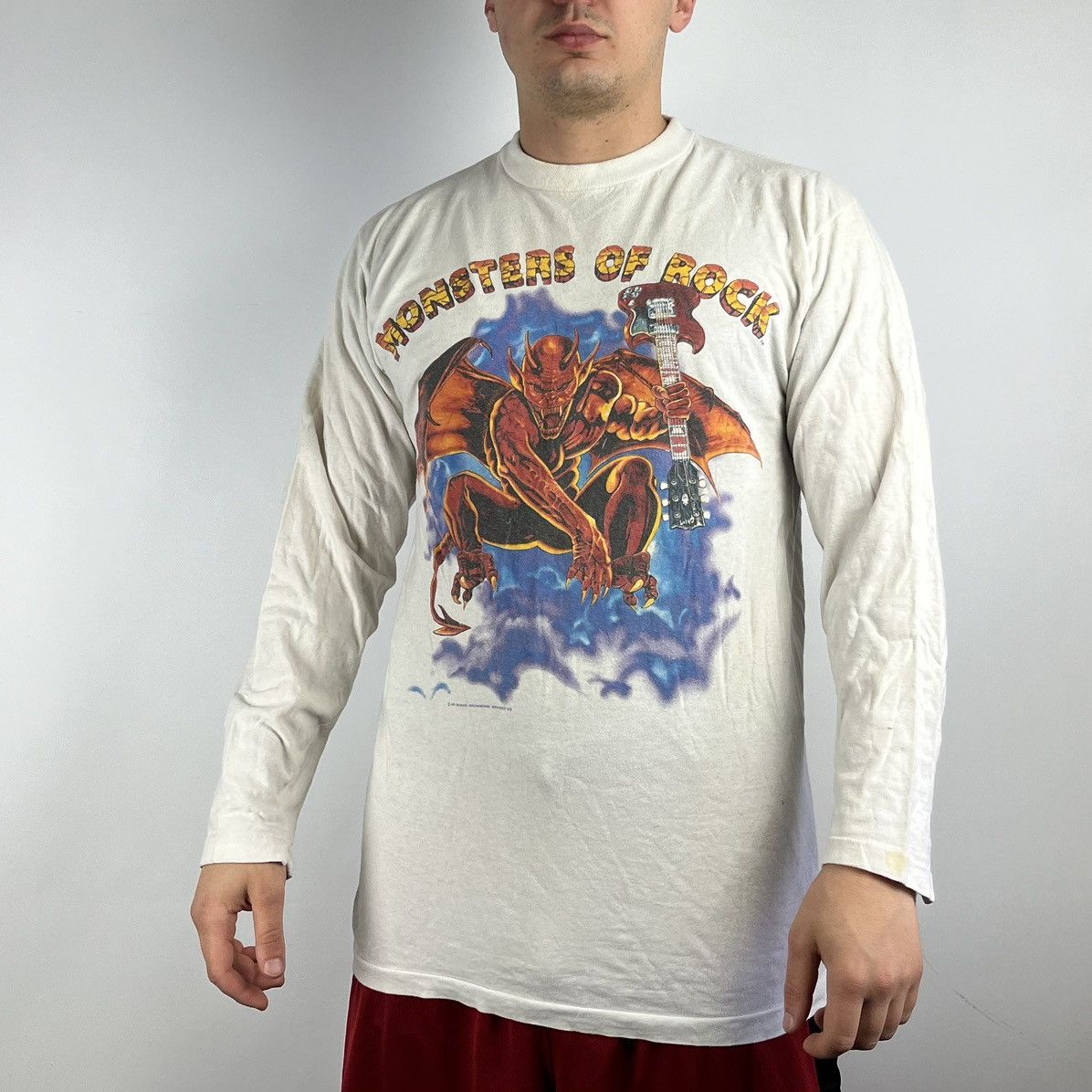 image of 1990X Clothing x Rock T Shirt Monsters Of Rock Tour Long Sleeve Donington Park 1991 in White (Size 