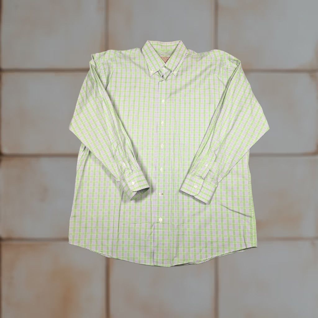 Vintage Gitman Gold Dress Shirt Mens Large Green Plaid Button-Down Long Sleeve Made USA Regular Fit Mens Large Green Plaid Shirt Size 42R - 1 Thumbnail