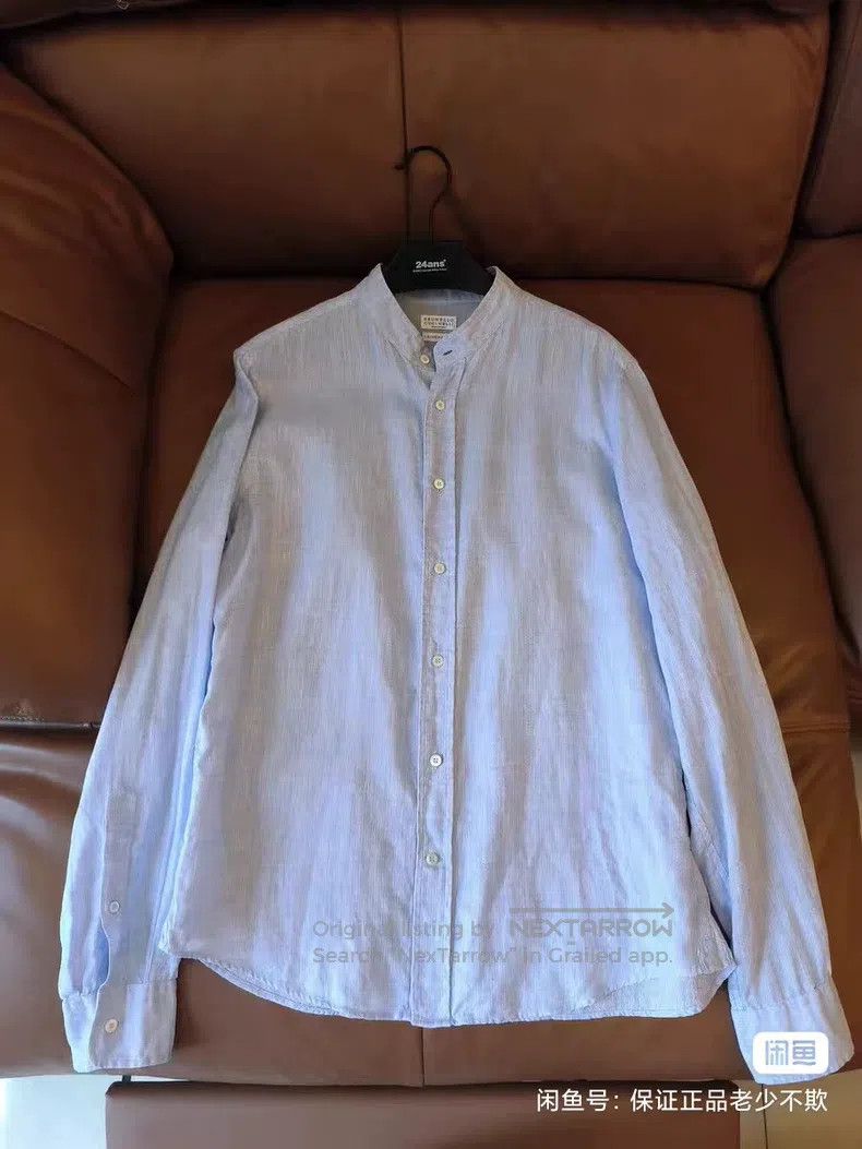 Brunello Cucinelli Brunello Cucinelli Long-Sleeve Crew Neck Linen Shirt, Ligh Size US M / EU 48-50 / 2 - 3 Thumbnail