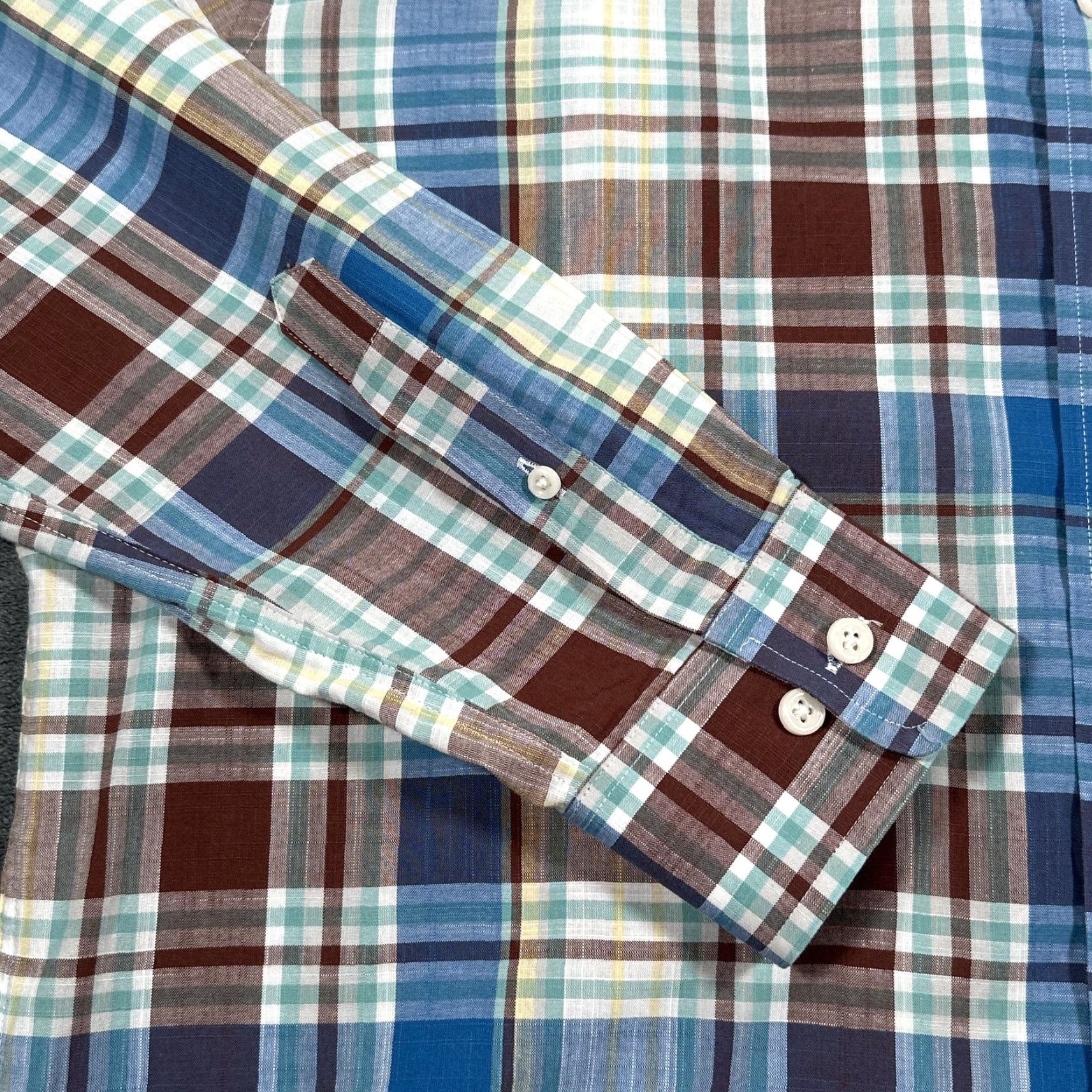 johnnie-O Johnnie-O Men's Shirt Large Blue Brown Plaid Cotton Casual Button-Down Long Sleeve Preppy Size US L / EU 52-54 / 3 - 3 Thumbnail