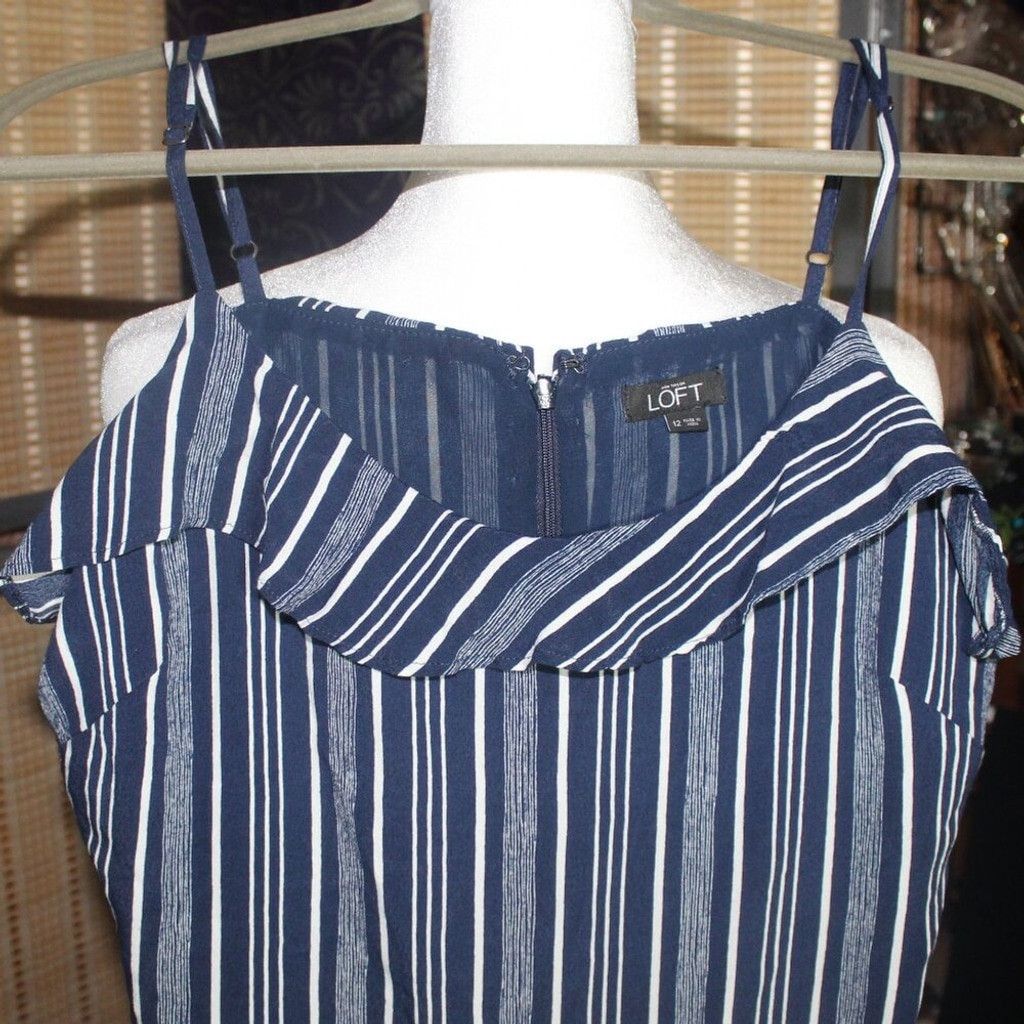 Loft LOFT Navy & White Striped Shortie Romper Size 34" / US 12 / IT 48 - 2 Thumbnail
