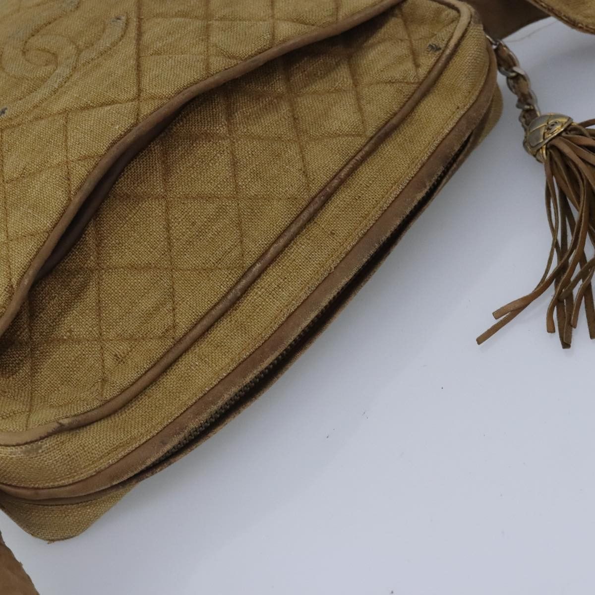 CHANEL Matelasse Shoulder Bag Canvas Beige CC