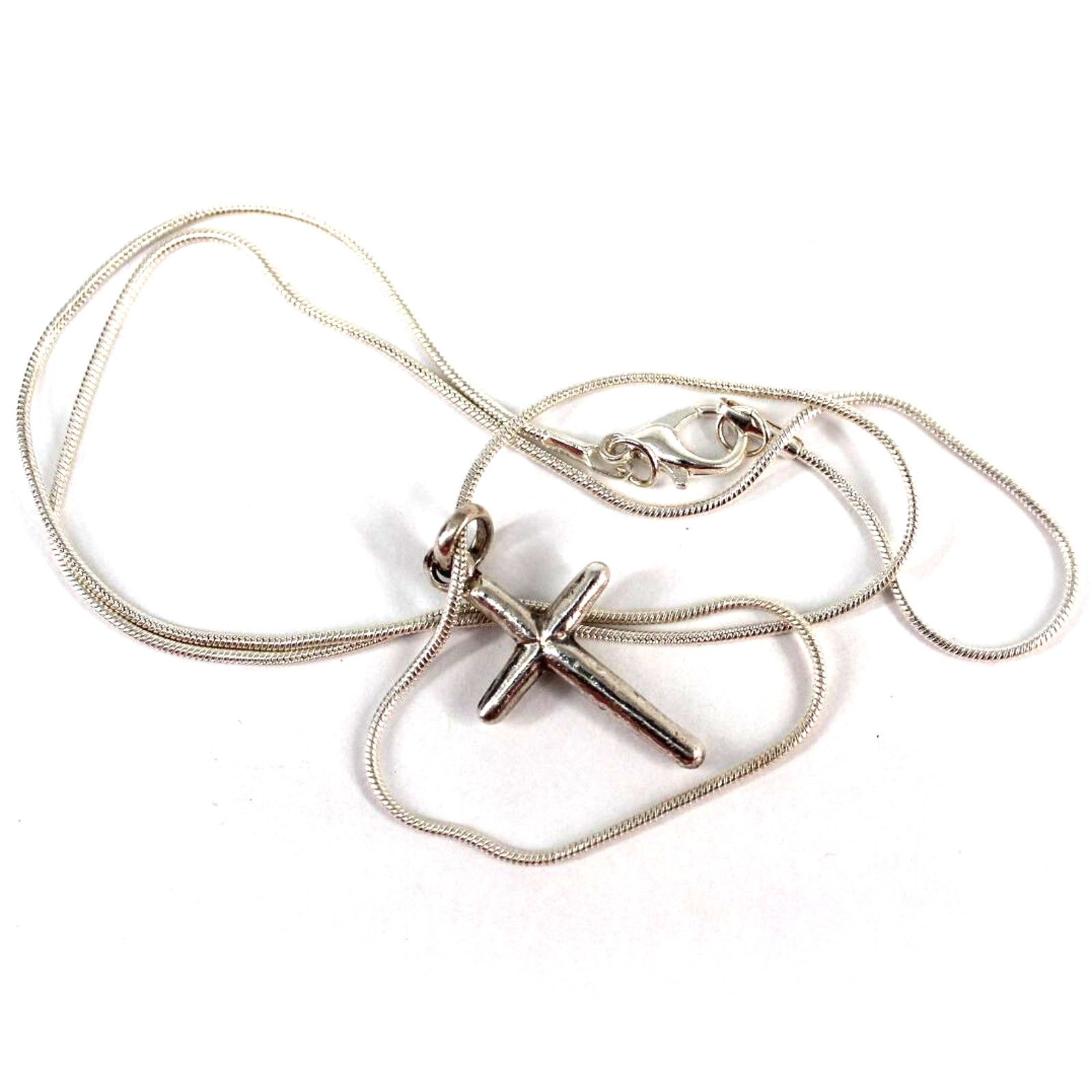 Other Tiny Plain Silver Cross Pendant • 20" Serpentine Chain Size ONE SIZE - 1 Thumbnail