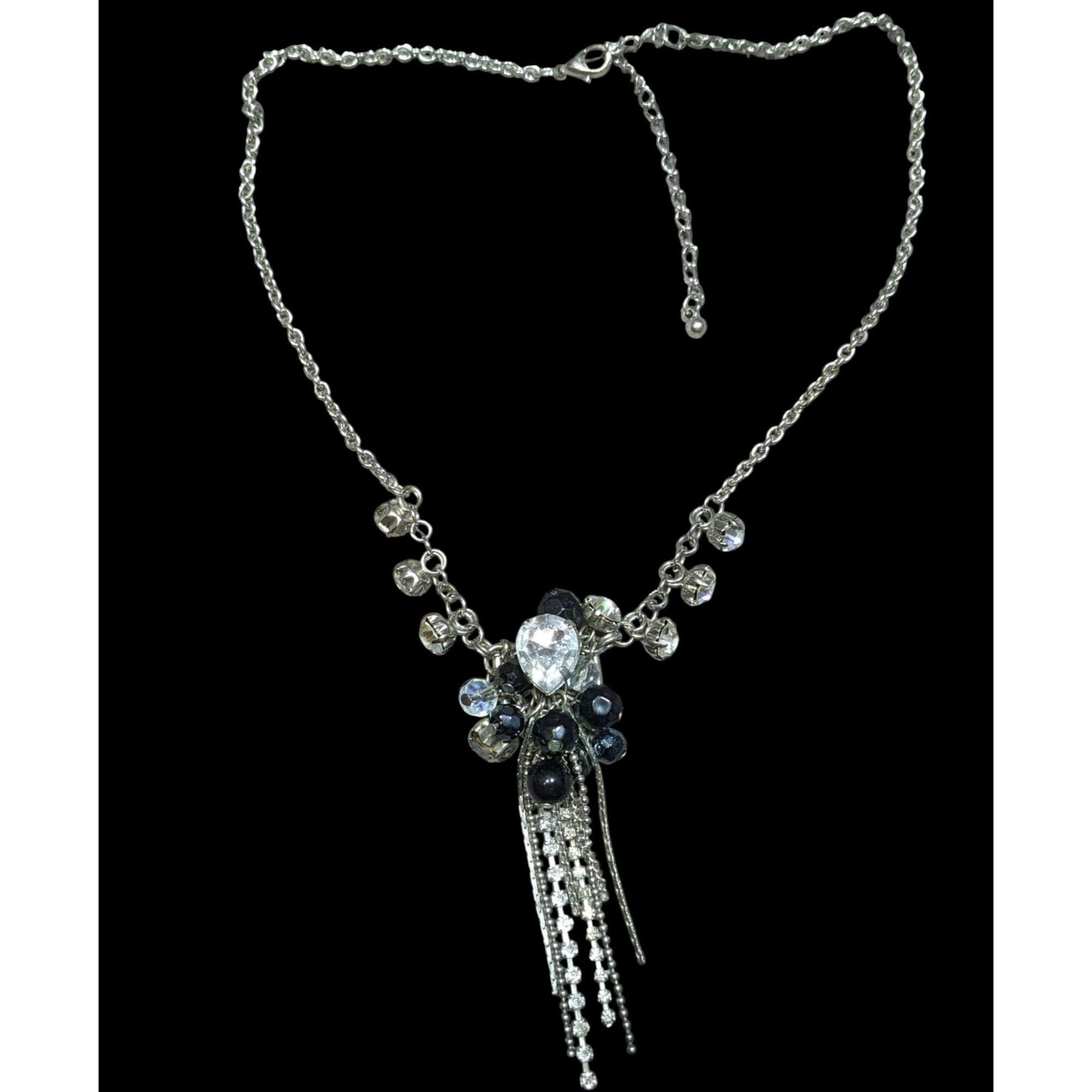 Handmade Vintage Handmade Glam Goth Silver Teardrop Crystal Cluster T Size ONE SIZE - 1 Thumbnail