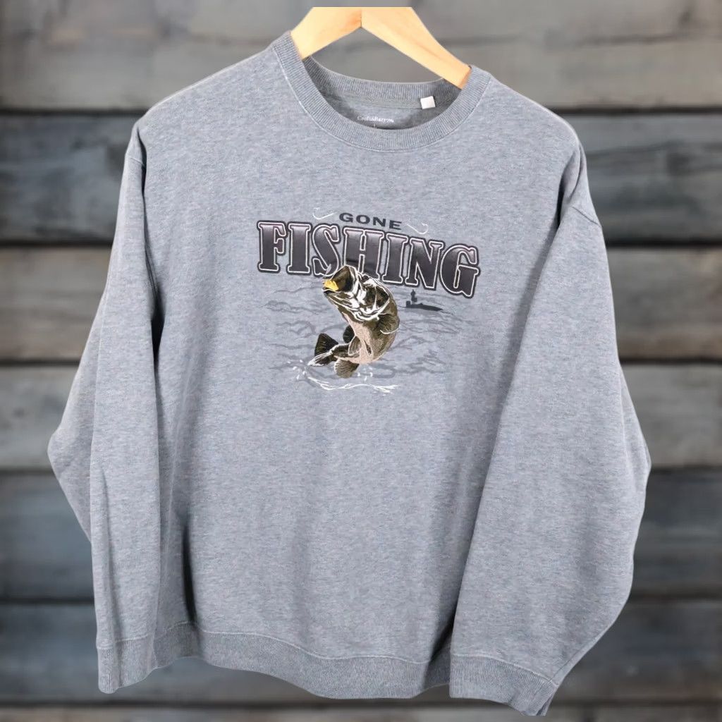 Croft & Barrow VINTAGE Croft & Barrow Embroidered Gone Fishing Sweatshirt Mens Large Heather Gray Crewneck Y2K Nature 90s Fish Outdoor Graphic Print Heavyweight Size US L / EU 52-54 / 3 - 1 Thumbnail