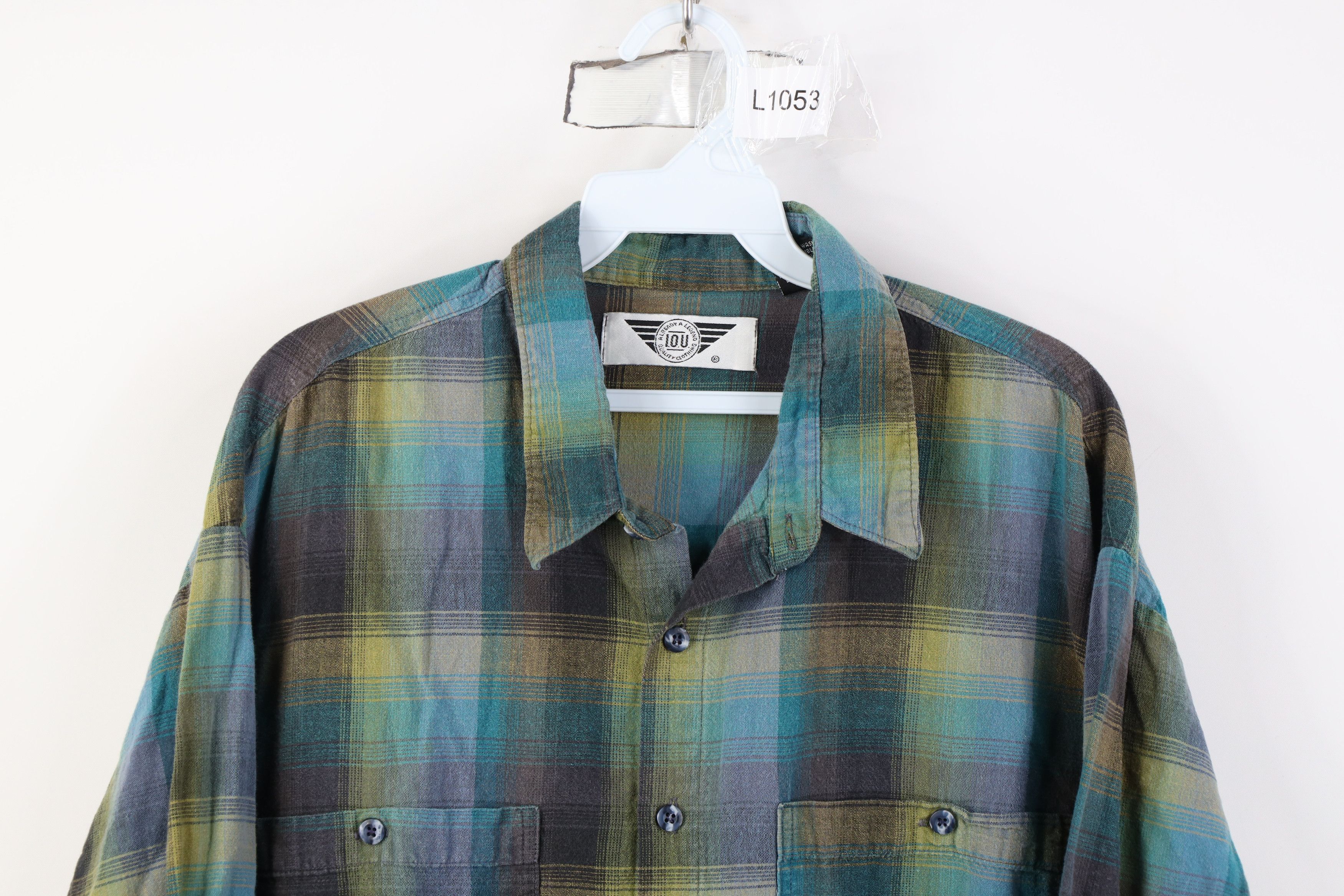 Vintage Vintage 90s IOU Flannel Madras Plaid Collared Button Shirt Size US L / EU 52-54 / 3 - 2 Thumbnail