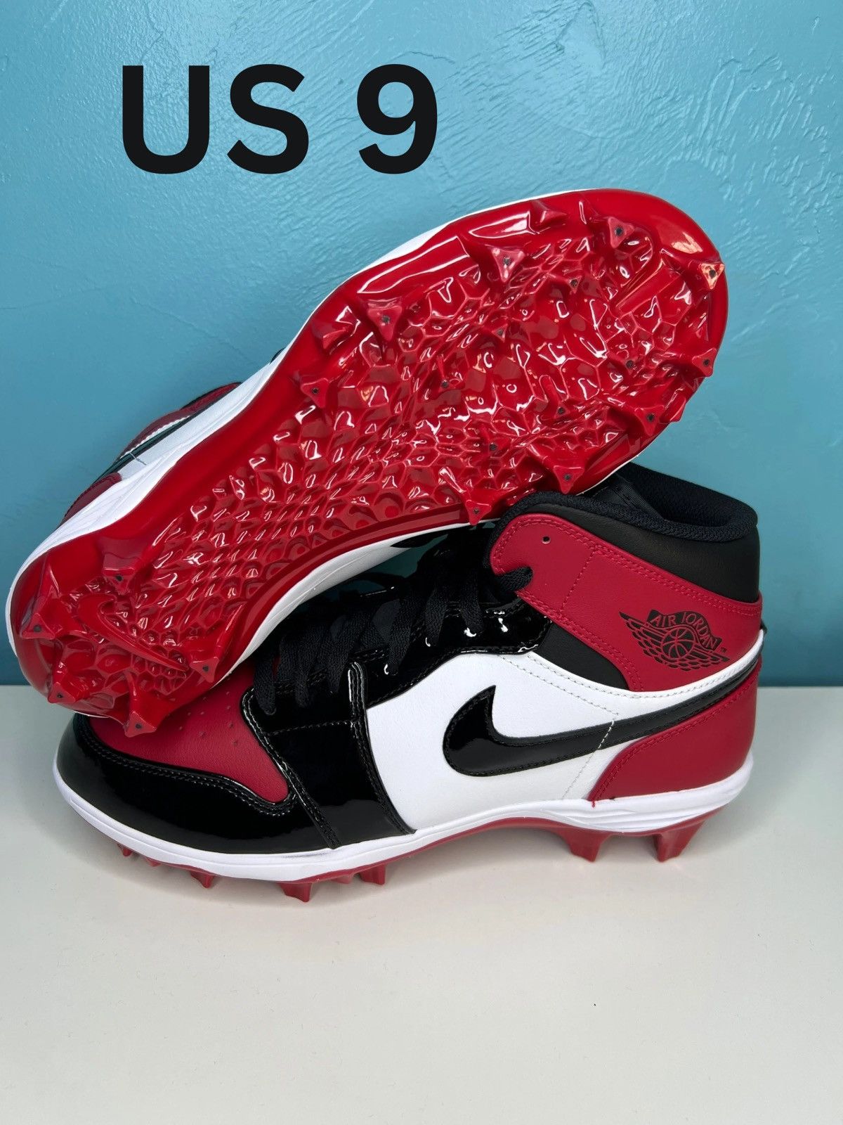 Nike Air Jordan 1 Retro MID TD Red Black Baseball Cleats FJ6805 601 Men New Nike Air Jordan 1 Mid TD Football Cleats Bred | Mercari main image 2