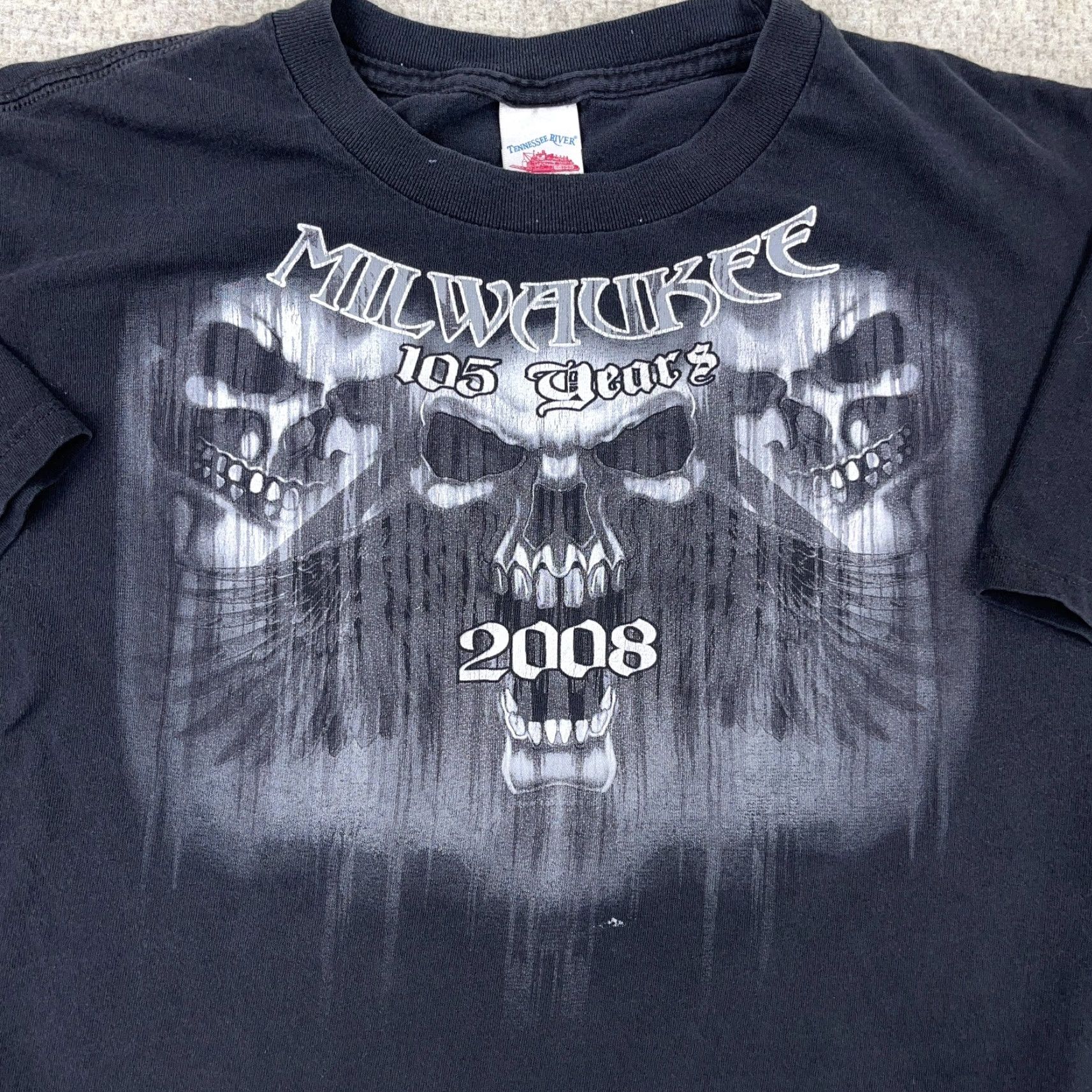 Vintage VINTAGE Tennessee River Shirt Men XL Black Graphic Print 80s Skull Wings Biker Grunge Punk Milwaukee Jazz? Size US XL / EU 56 / 4 - 3 Thumbnail