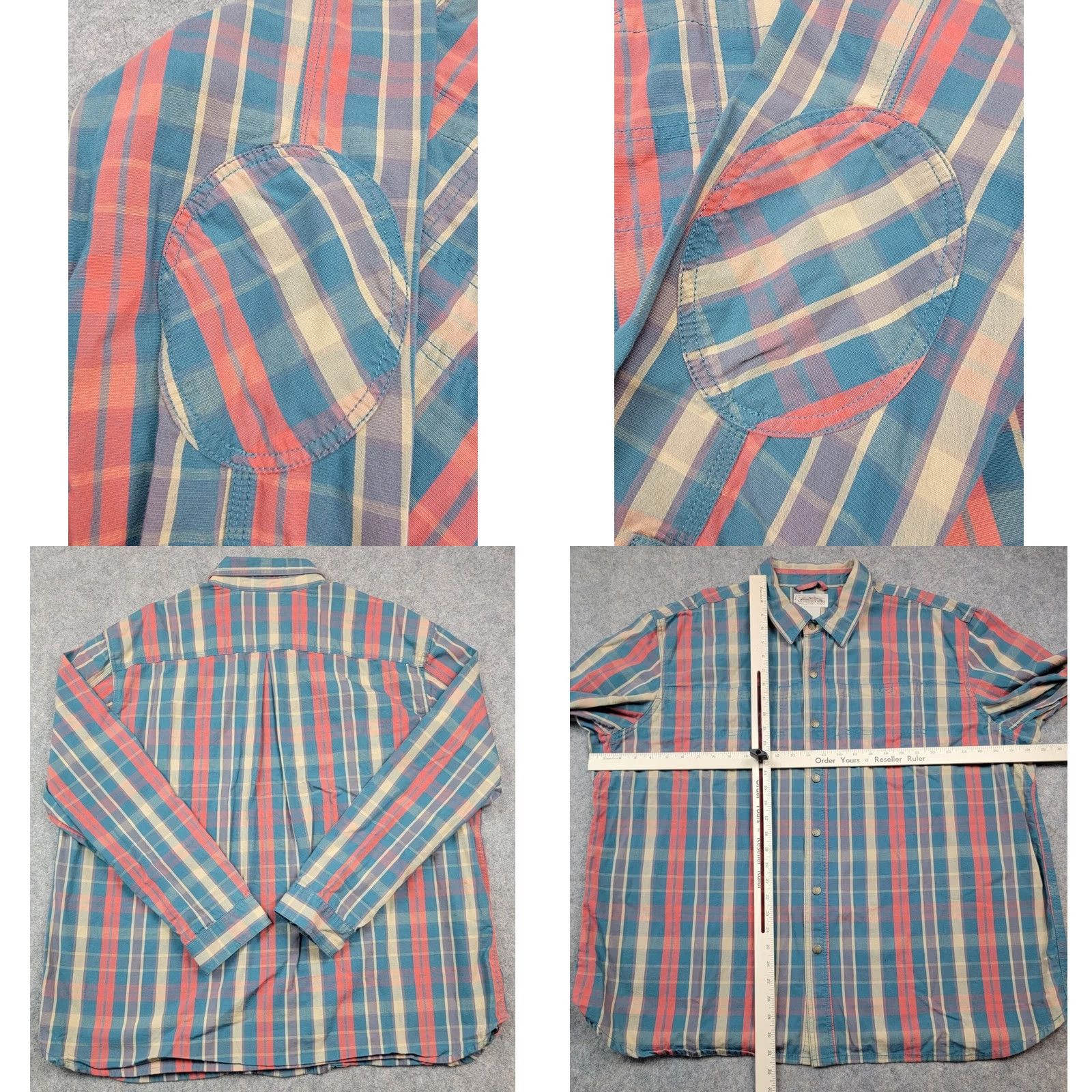 Vintage L.L. Bean Katahdin Iron Works Shirt Mens 2XL Blue Orange Plaid Elbow Patches Button-Up Casual Travel Workwear Set Size US XXL / EU 58 / 5 - 8 Thumbnail