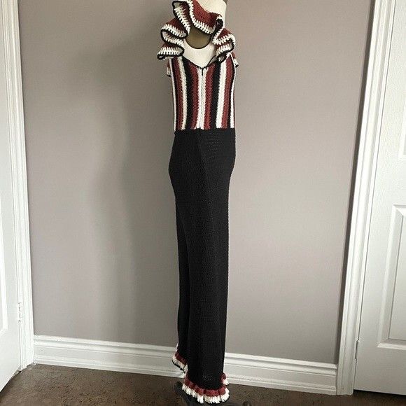 Zara Zara Striped Black Crochet Ruffle Sleeveless Jumpsuit - S Size 28" / US 6 / IT 42 - 8 Thumbnail