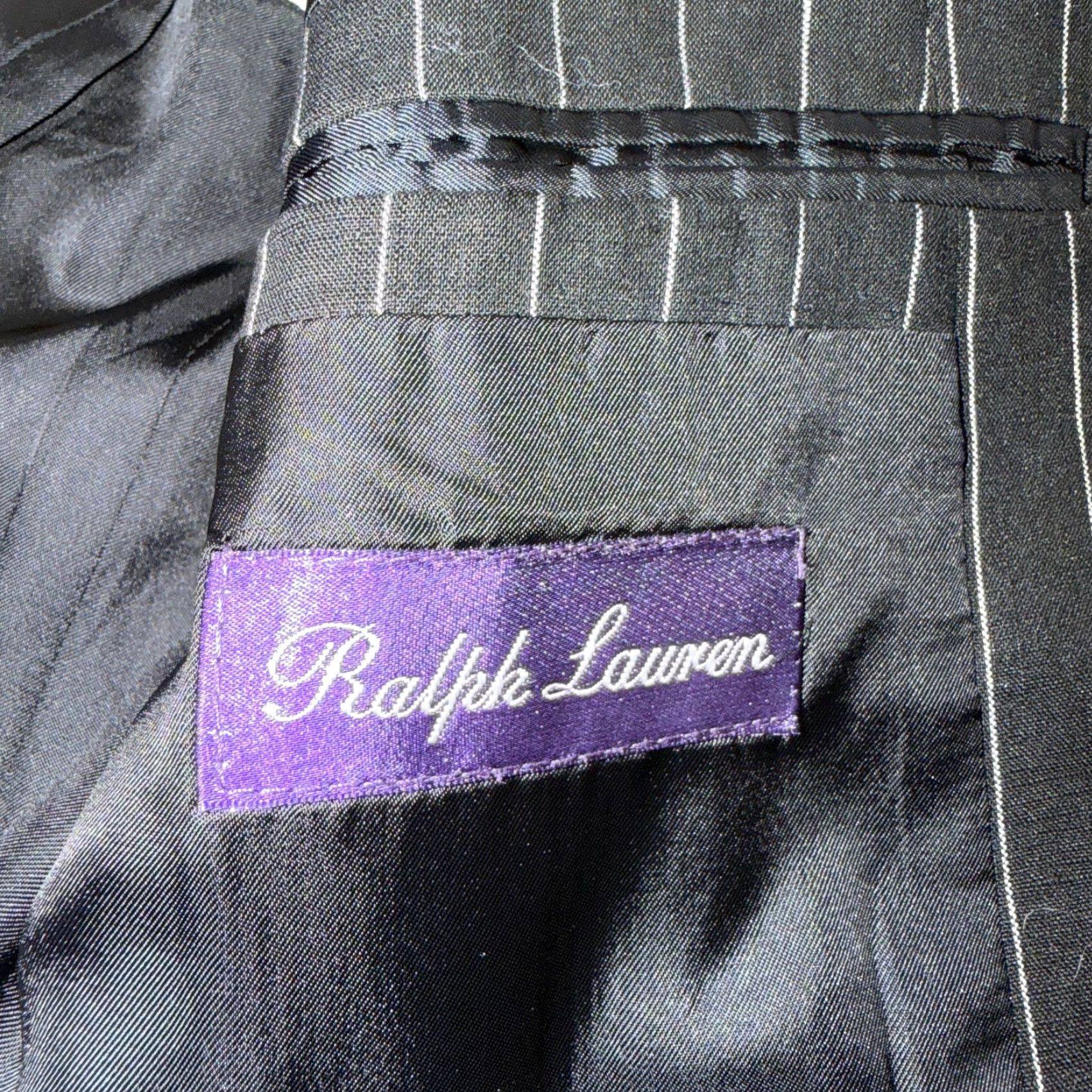 Ralph Lauren Purple Label VINTAGE Ralph Lauren Purple Label Black Linen Suit Jacket Mens 44R Pinstripe Blazer 2-Button Notch Peak Vintage Mens Jacket Size 44R - 3 Thumbnail