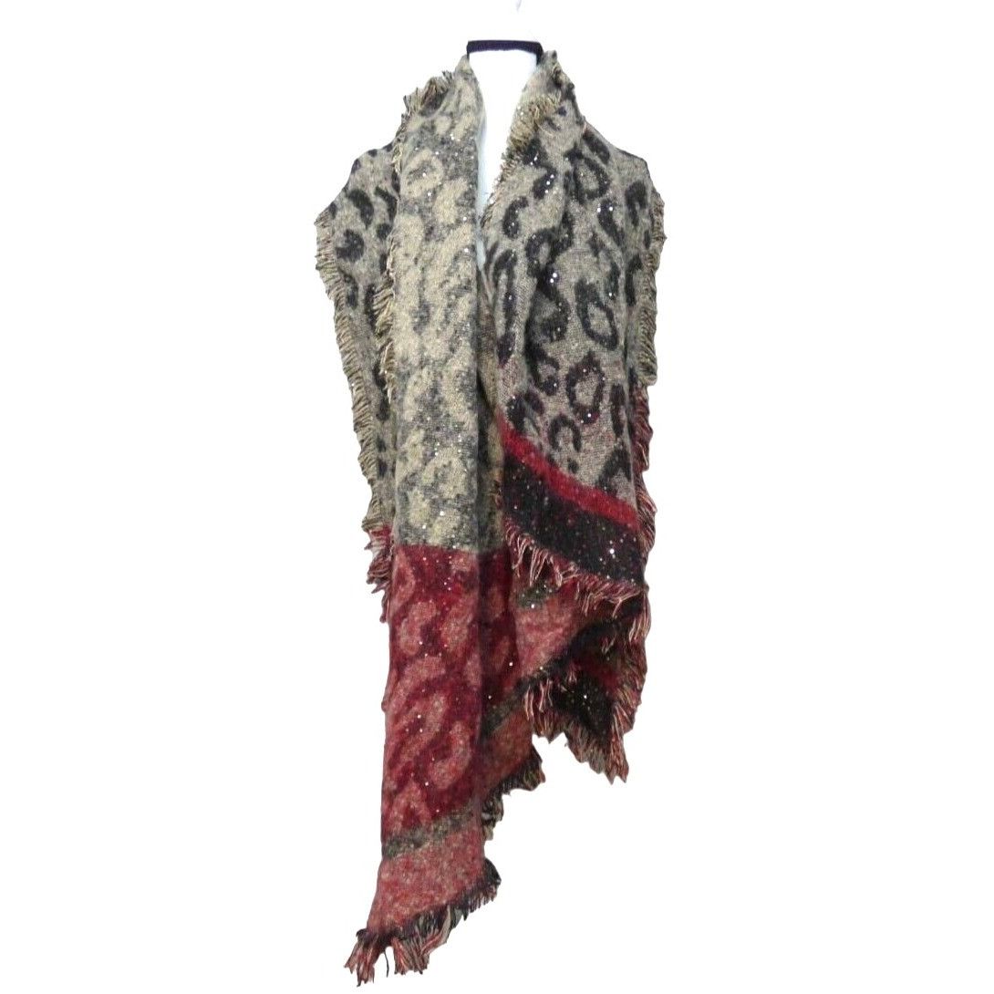 Other Inc International Concepts Leopard Sequin Wrap, Black/Red Size ONE SIZE - 3 Thumbnail
