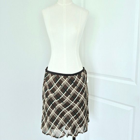 Anthropologie Plaid Chiffon Skirt Fall Gift Party School Spring Work Size 34" / US 12 / IT 48 - 3 Thumbnail