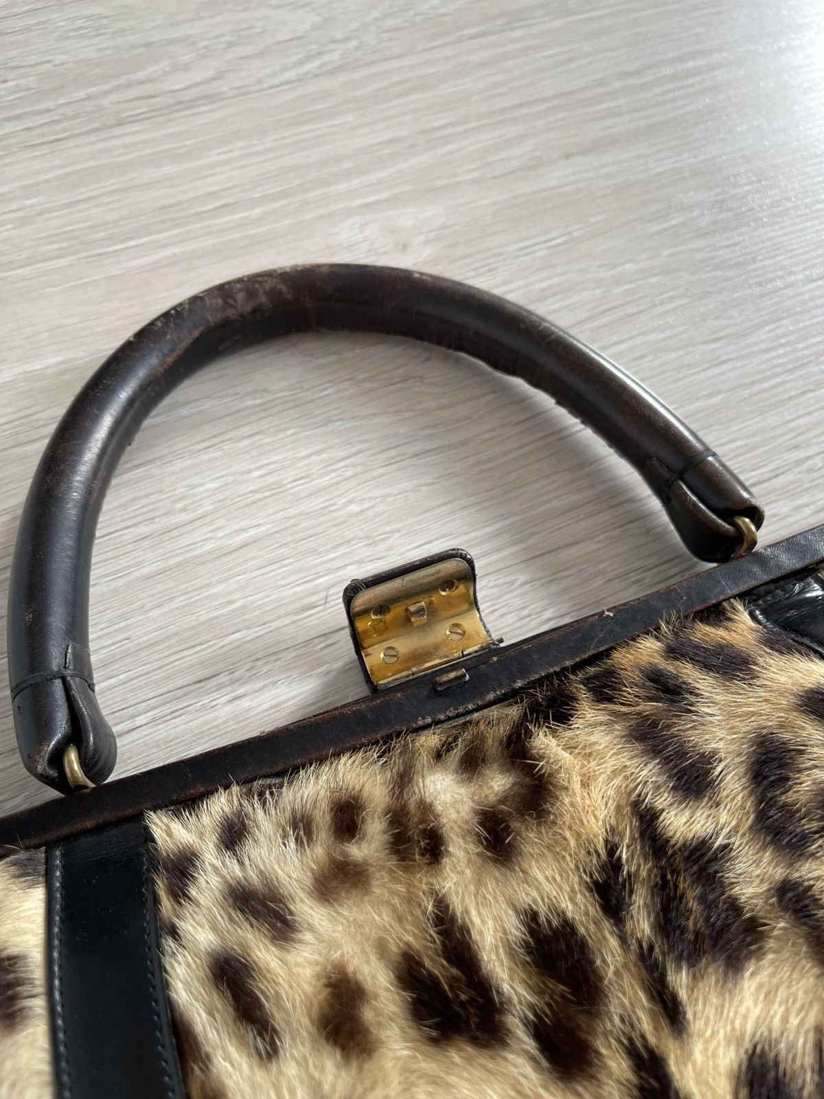 Vintage 40s/50s Leopard Print Fur & Leather Vintage Doctor Bag Purse Size ONE SIZE - 6 Thumbnail