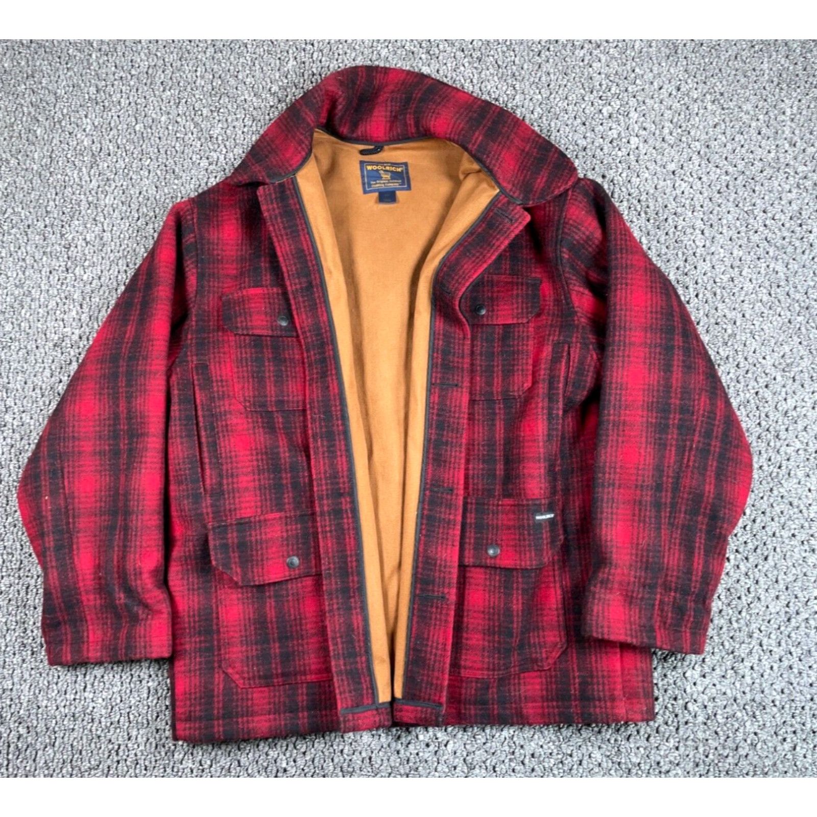 Vintage Woolrich Mens Jacket Brown Wool Plaid Flannel Sherpa Lined Hunting Chore on sale