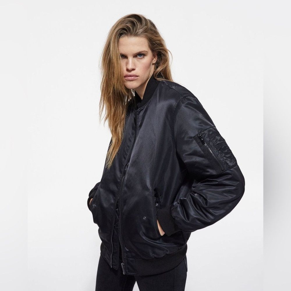 The Kooples The Kooples Black Satin Bomber Jacket Leopard Lining NWT Size XL / US 12-14 / IT 48-50 - 1 Thumbnail